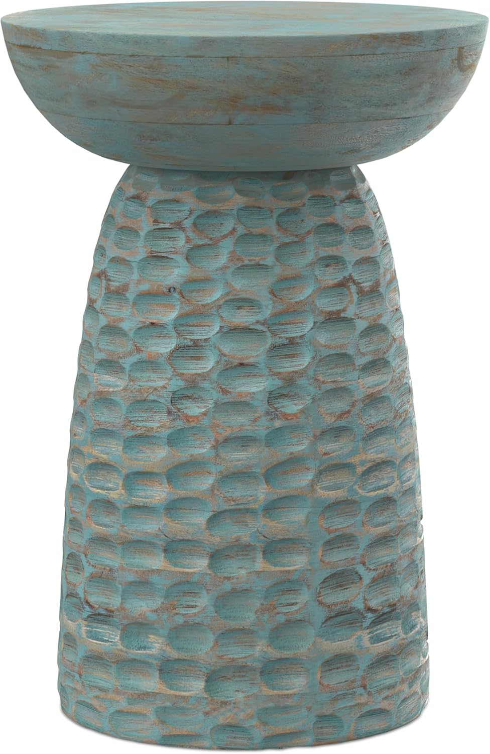 SIMPLIHOME Boyd End Table - 13 inch Wide Solid Mango Wood Round Accent Table in Teal Wash, Handcrafted Contemporary Nightstand or Lamp Stand for Living Room, Bedroom, or Office, Assembled