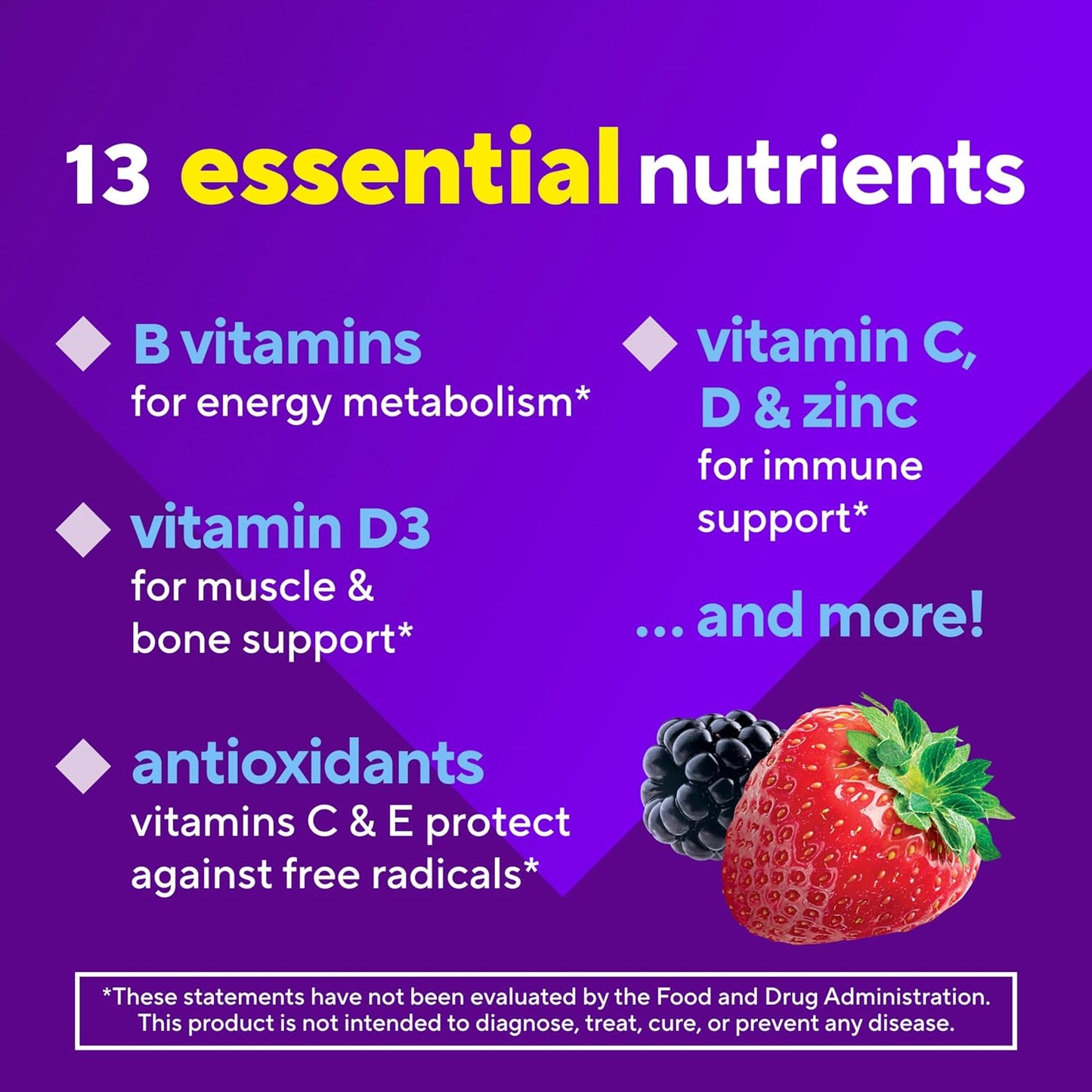 vitafusion Adult Gummy Vitamin Supplement for Men, Berry Flavored, A, 