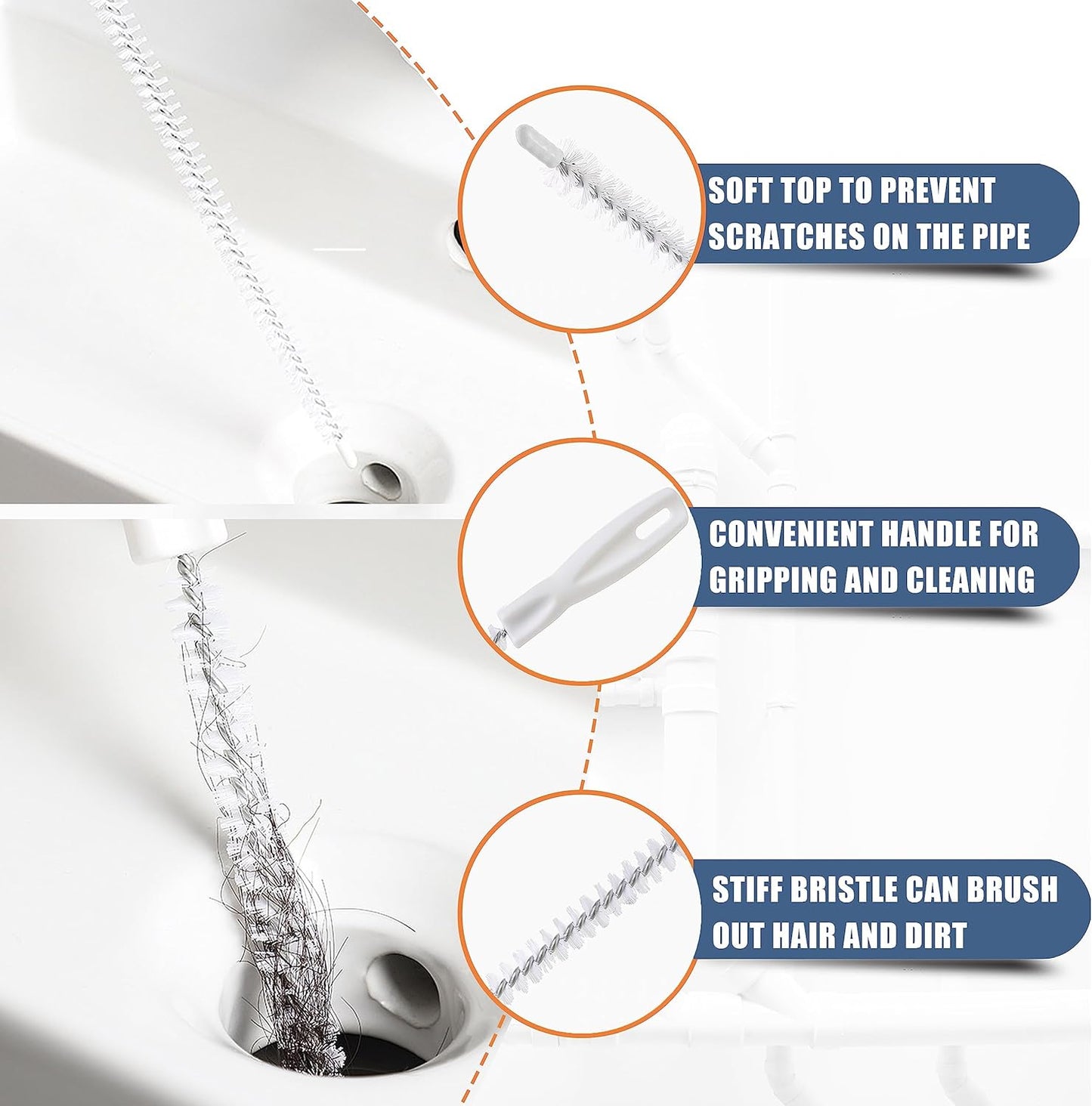 35.5inch Drain Clog Remover(1pcs), 25inch Drain Snake Hair Remover(6pc