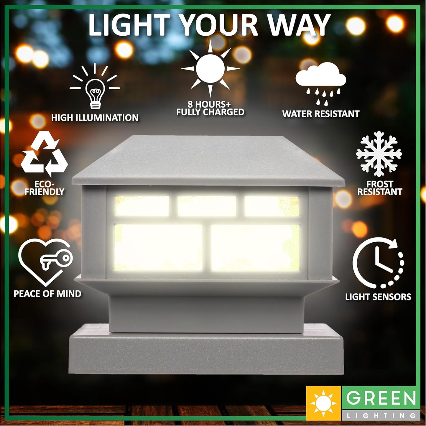 GreenLighting Modern Solar Post Cap Lights Fits 4x4 Wood, 4x4 & 5x5 PCV/Vinyl Outdoor Solar Powered Light, Fence Post, Landscaping, Deck, Garden- Bright LED, Waterproof Black 2 Pack