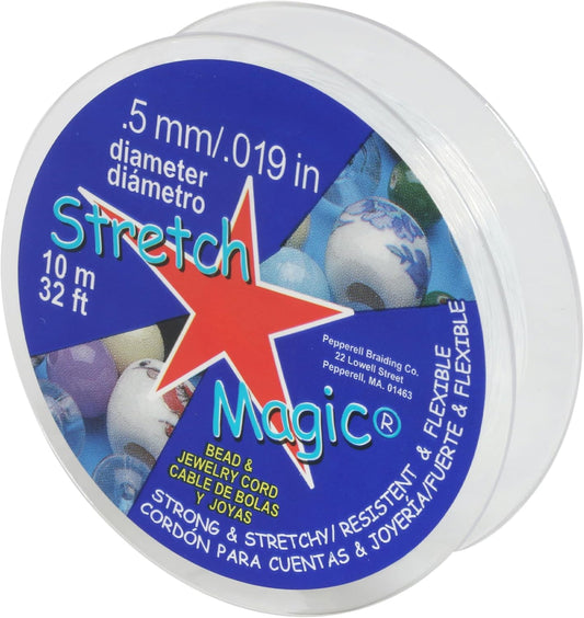 Stretch Magic Elastic Beading Cord – Clear Color, 0.5mm in Diameter, 10-Meter (32 ft) - Easy to Knot, Strong & Stretchy String for Making Beaded Jewelry