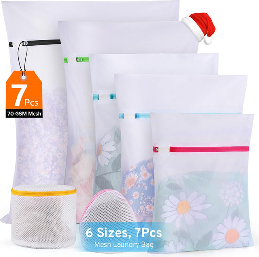 Ultimate 7 Pack 6 Size Mesh Laundry Bags Set for Delicates with AUTO-Lock Zipper, Lingerie Bags for Washing Delicates, Laundry Bags Mesh Wash Bags, Delicates Laundry Bag for Jeans,Blouse,Stocking,Bra