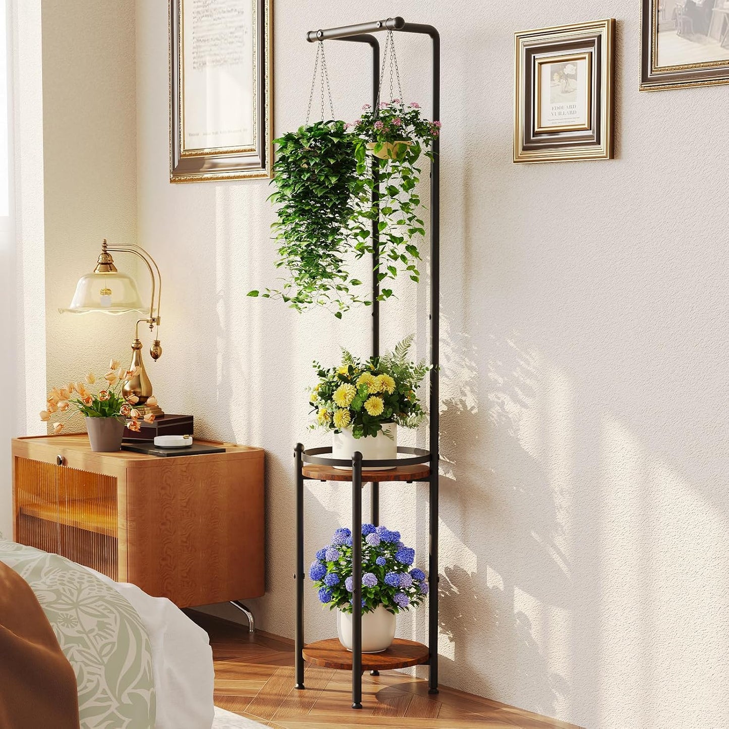 Plant Stand Indoor Outdoor - Heavy Duty Metal 2-tier Hanging Plant Hol