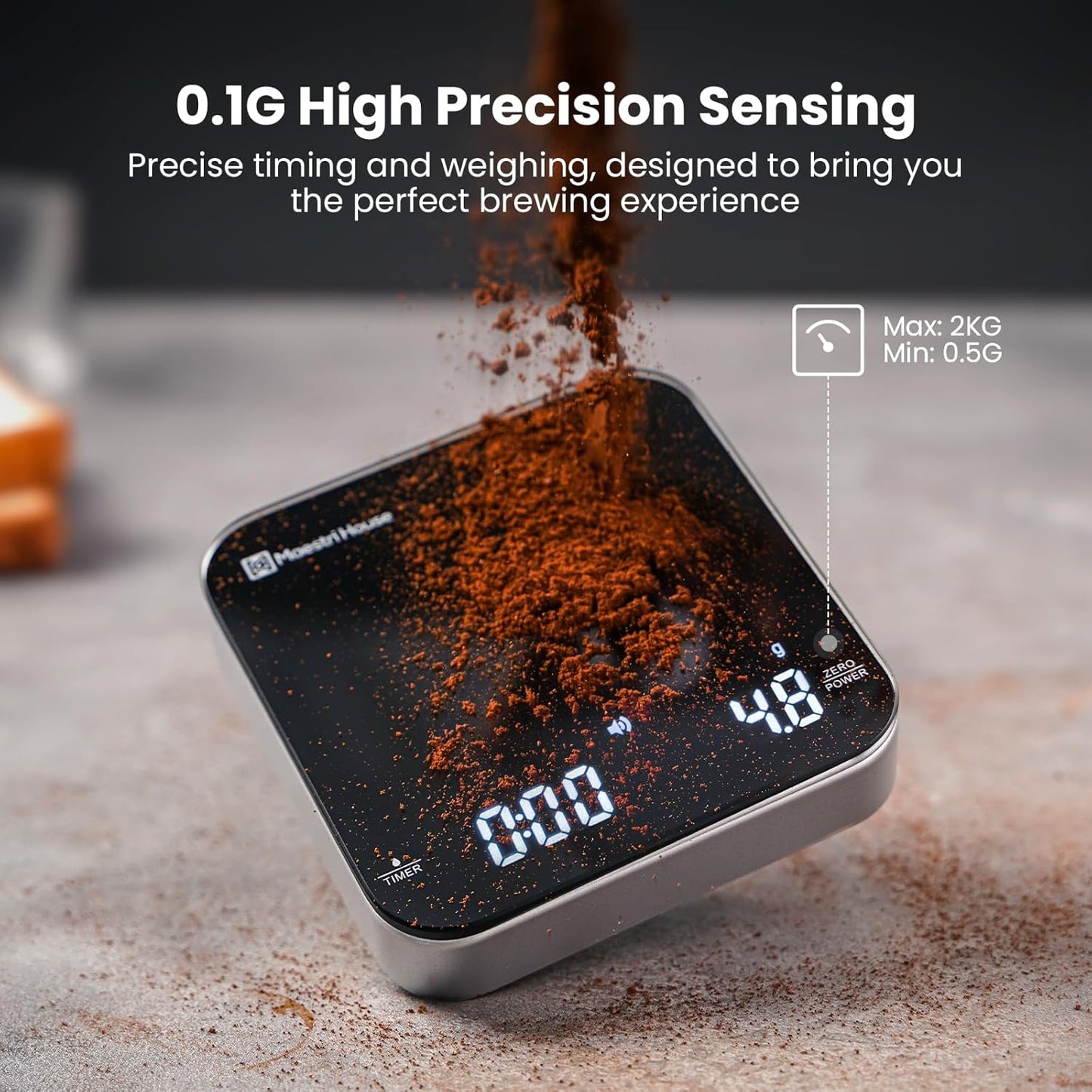 Maestri House Mini Coffee Scale with Timer, USB-C Rechargeable Espress