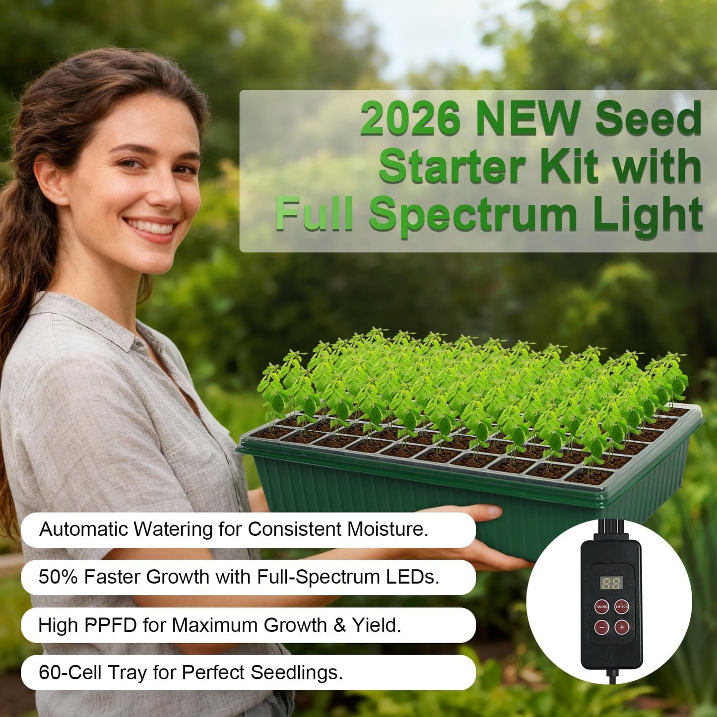TONYFUL Seed Starter Tray with Grow Light, 120-Cell Seed Starter Kit w