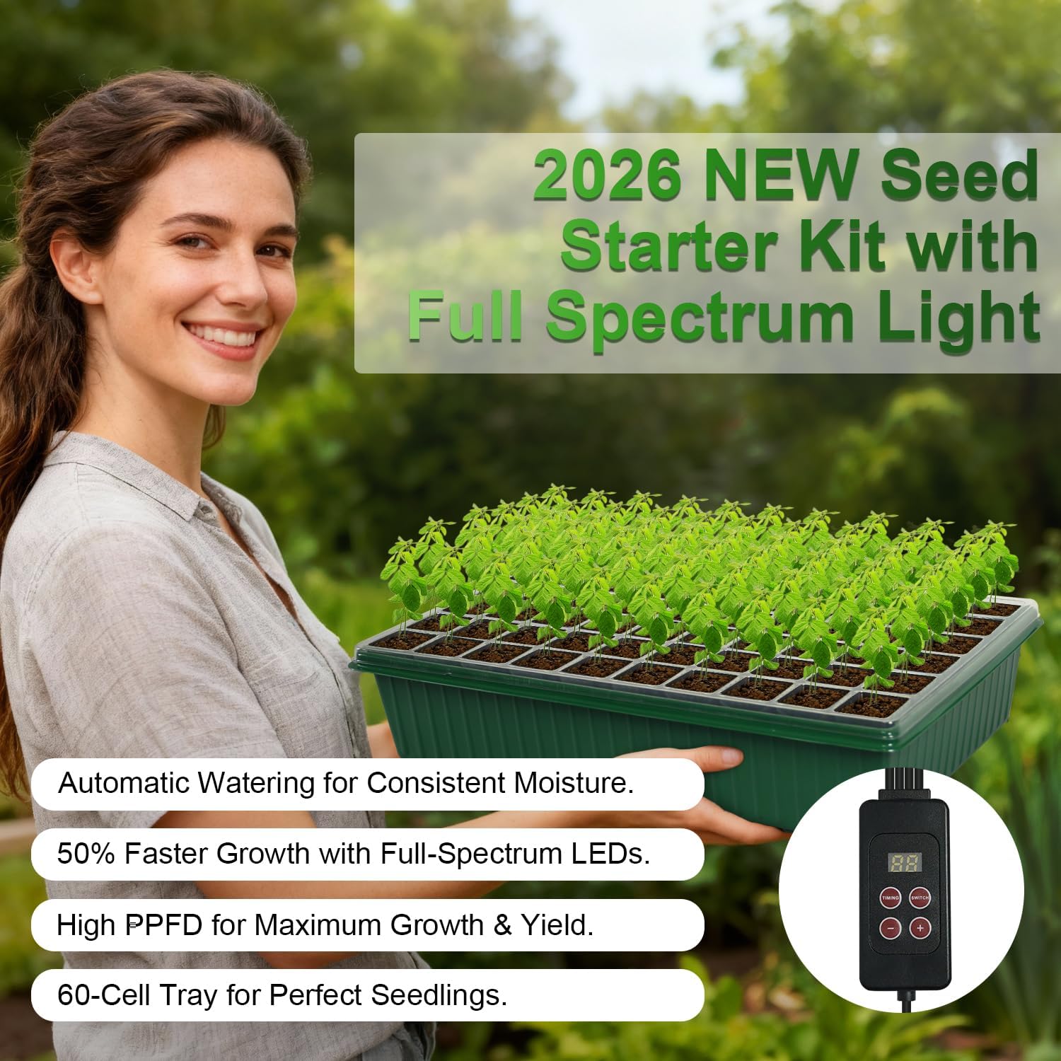 TONYFUL Seed Starter Tray with Grow Light, 120-Cell Seed Starter Kit w