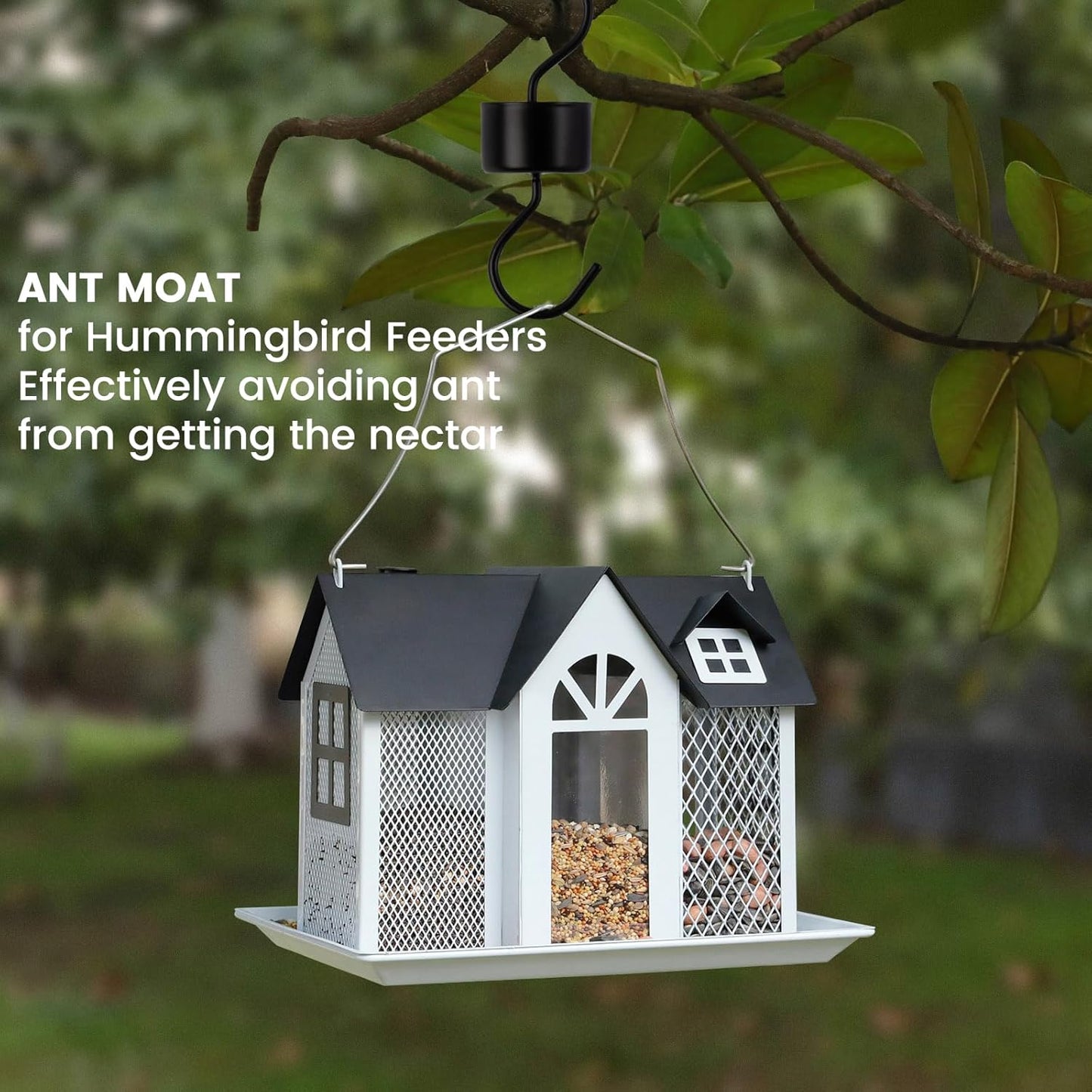 Yenmoz Metal Ant Moat Hooks, Feeder Hanging Chains and Brushes Kits for Hummingbird Feeders Nectar Safety Protection - 5 Sets Black