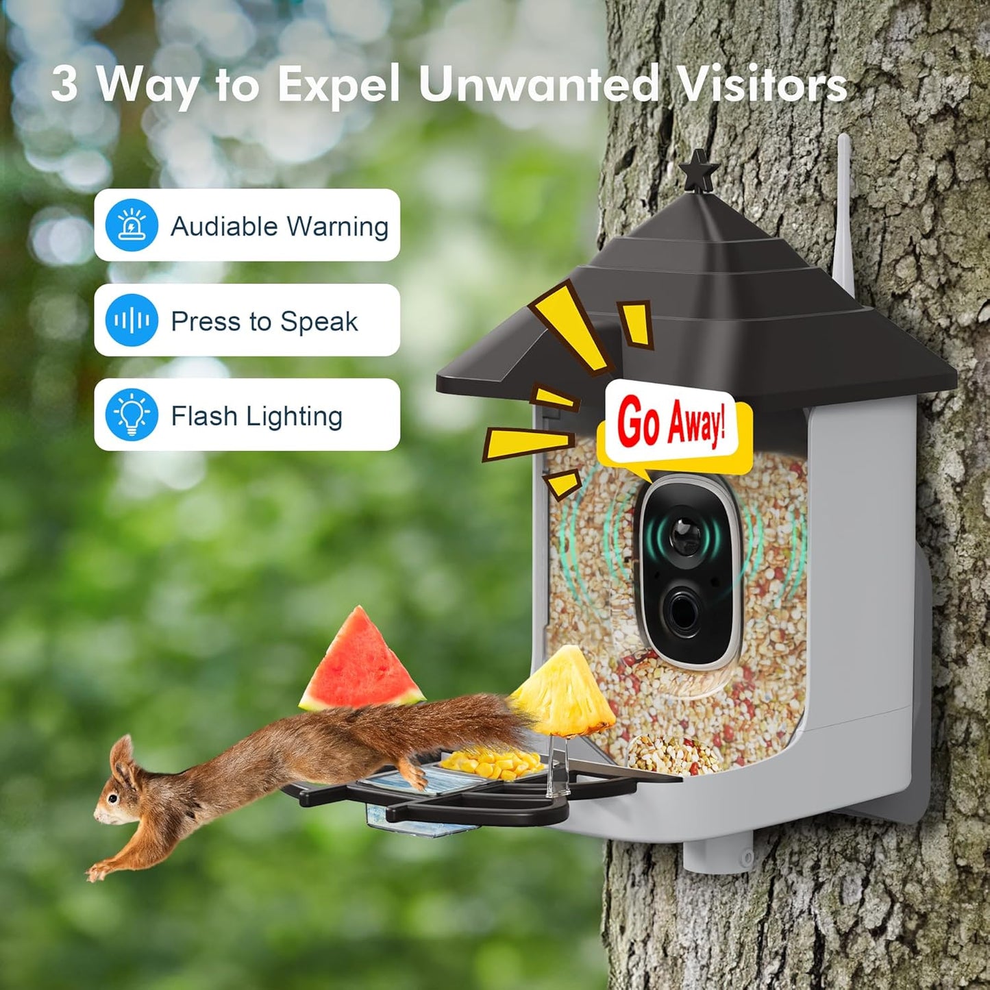 Smart Bird Feeder with Camera Solar Powered, 4K HD Live Video Bird Camera Feeder with AI Identifies,App Control,Instant Arrival Alert,Auto Capture,Motion Detection,IP65 Waterproof Bird House