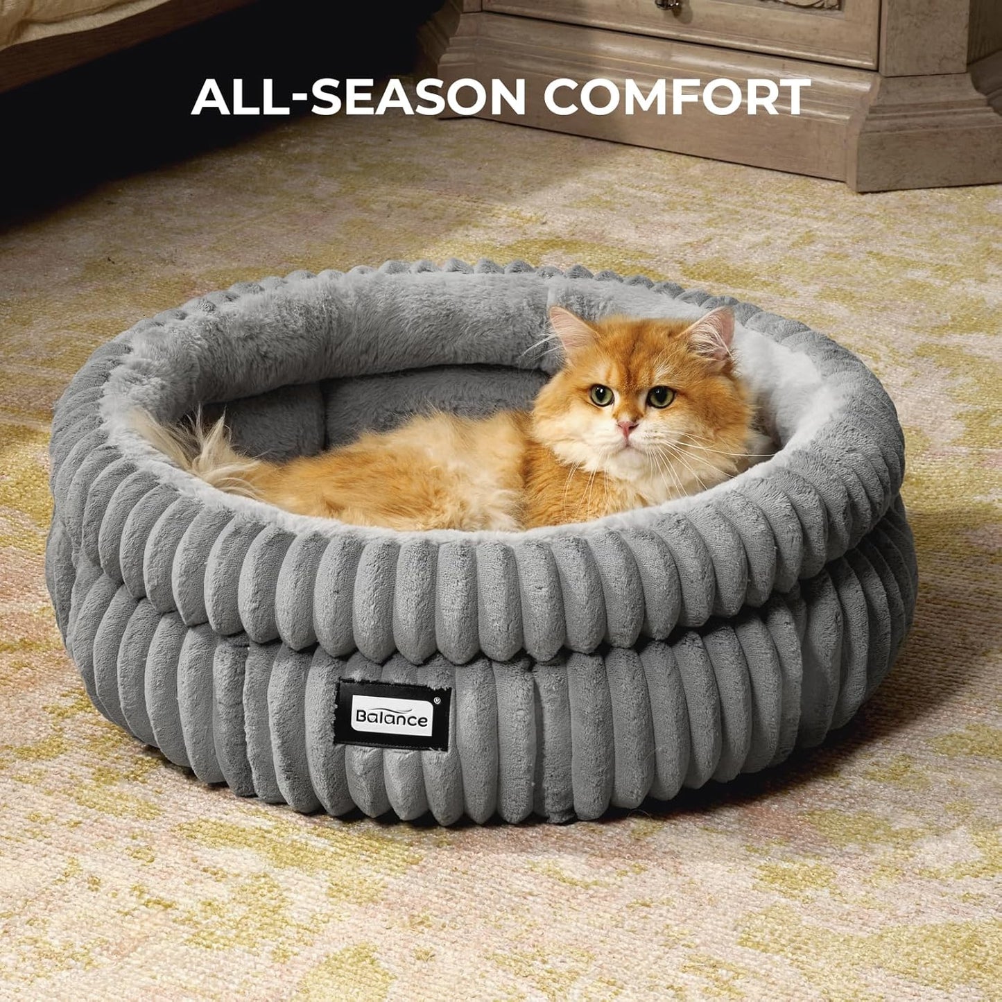 BALANCE Cat Bed Kitten Bed, Washable Round Cat Beds for Indoor Cats, S