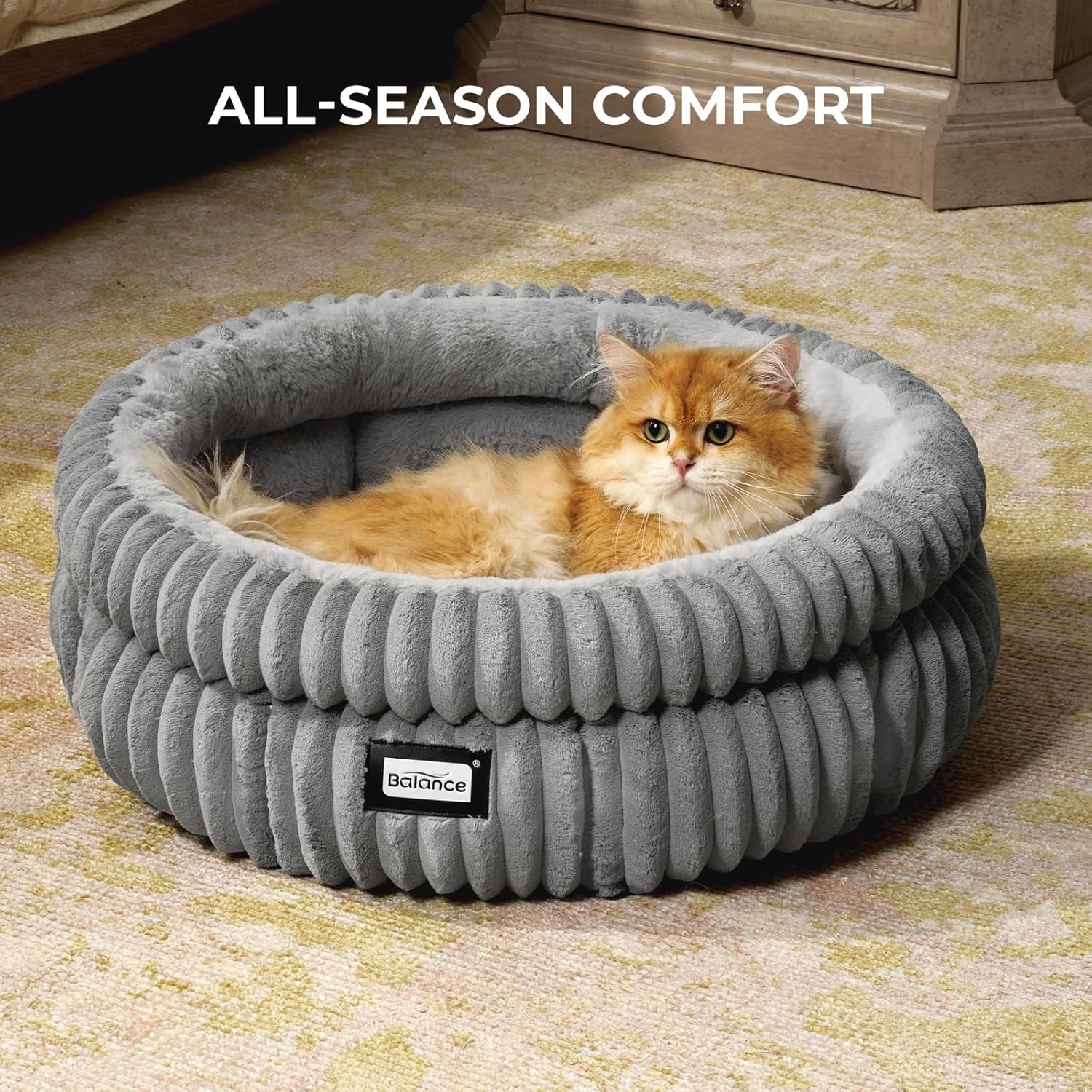 BALANCE Cat Bed Kitten Bed, Washable Round Cat Beds for Indoor Cats, S