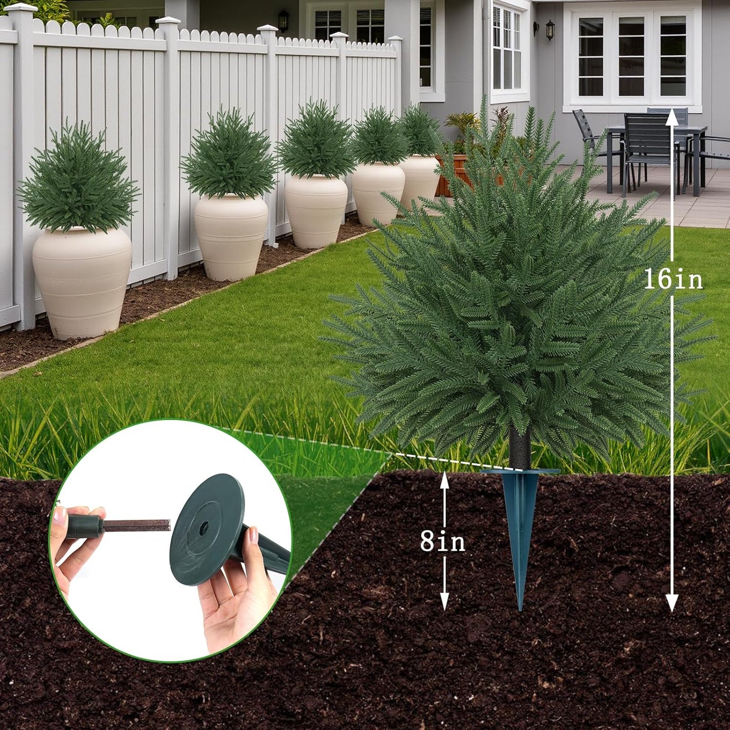 24" Artificial Topiary Trees with Ground Spike, Set of 2 Real Touch Norfolk Pine Topiary, UV Resistant Shrubs Plants Fake Cedar Tree Bushes for Outdoor Front Porch Garden Décor