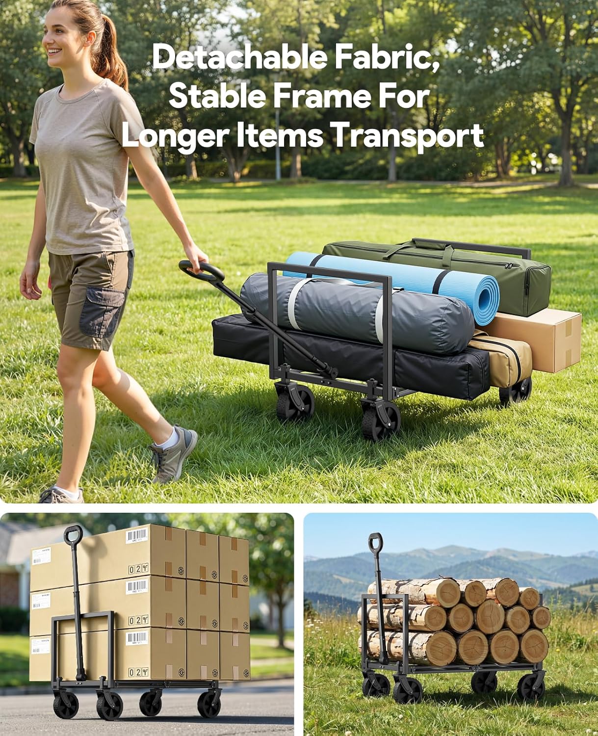 Wagons Carts Foldable, Collapsible Wagon Cart Foldable, 330LBS Heavy Duty Folding Wagon Carts with Wheels, Portable Utility Cart for Grocery Sports Garden Shopping Camping
