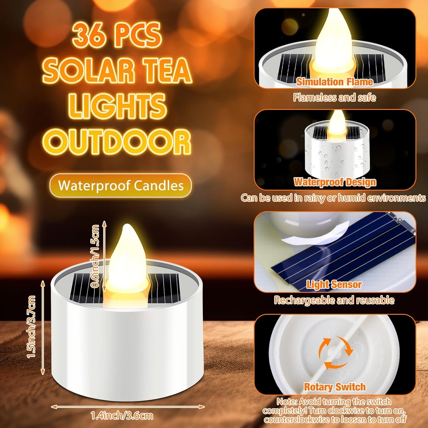 36 Pcs Solar Tea Lights Bulk Outdoor Waterproof Rechargeable Dusk to Dawn Lighting Small Valentine's Day Flameless Flickering LED Votive Candles for Garden Patio Party Lanterns (Warm White)