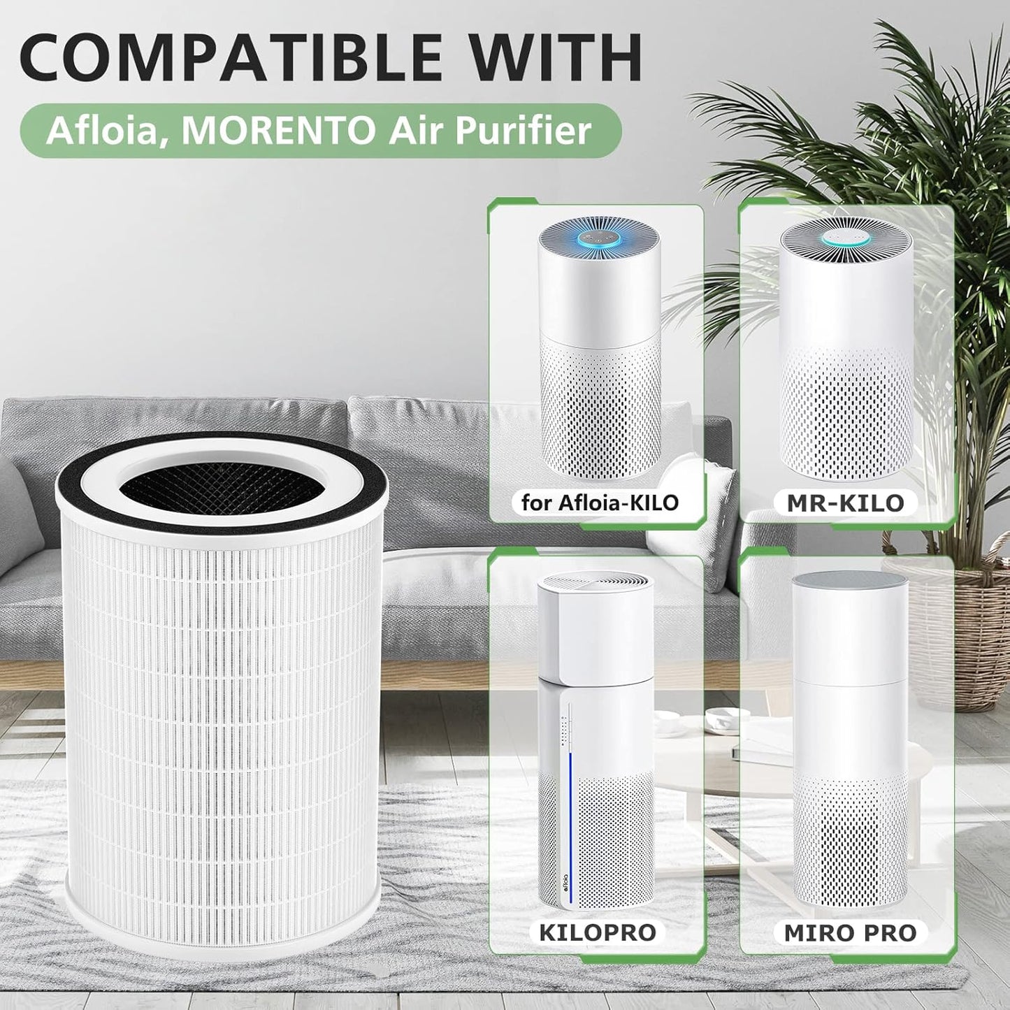 2 Pack HEPA KILO Filter Compatible with Afloia KILO, KILOPLUS, KILOPRO, MIRO,MIRO PRO and MORENTO MR-Kilo, Kalo Air Purifier, 360° 3-Stage Filtration for Odor,Smoke,Dust,Pollen,Pets