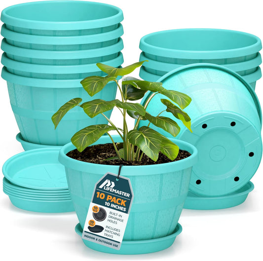 10-Inch Whiskey Barrel Planters Outdoor Pack of 10 - Durable Plastic P