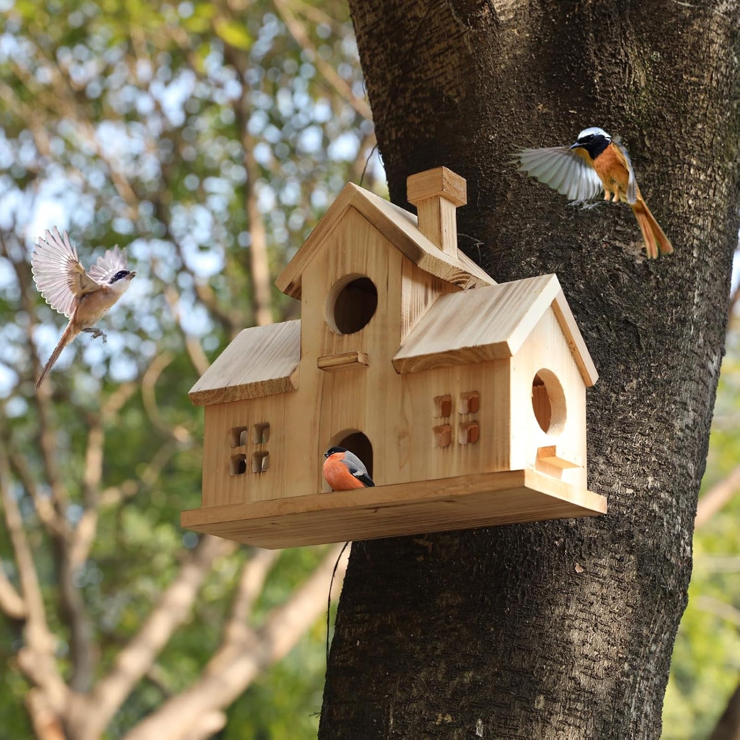Bird House,Large Bird Houses for Outside,Hummingbird House,Bluebird Finch Wooden Hanging Birdhouse for Garden Wooden