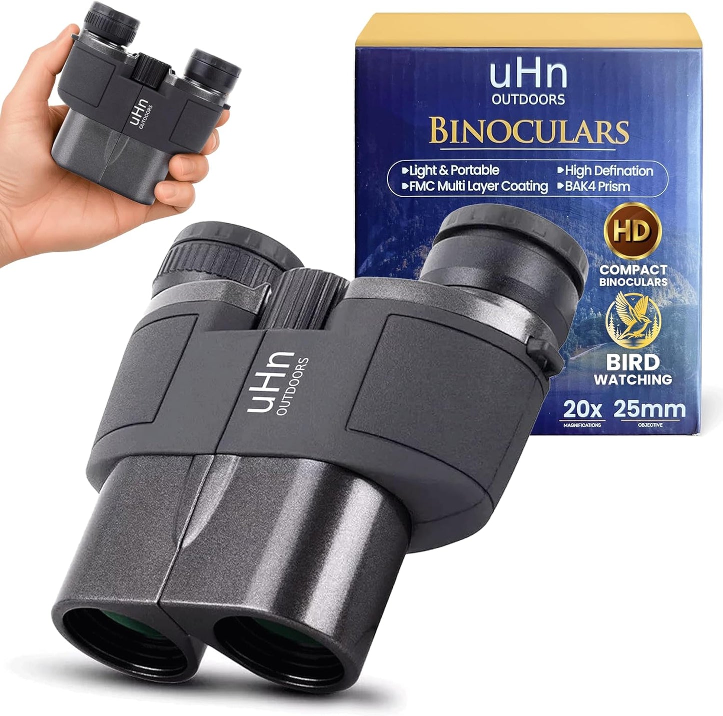 20x25 High Powered, HD Compact Binoculars for Adults and Kids, Unique Diopter Adjustment Feature, FMC Multi-Layer Coating, Perfect for Bird Watching, Hiking, Sightseeing & Live Events