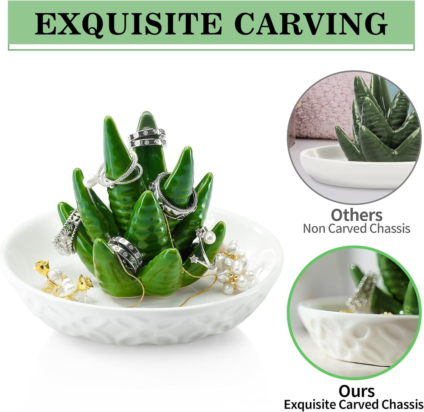 OSOPOLA Ceramic Aloe Jewelry Tray - Decorative Ring Holder Dish Key Tr