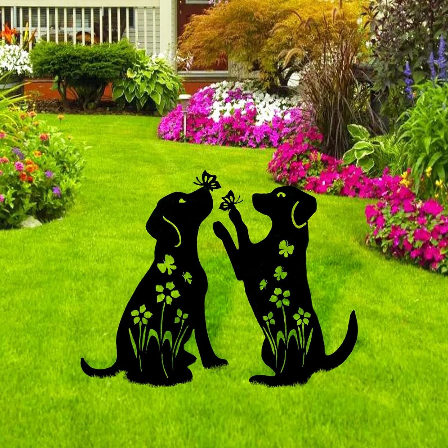 2 Pack Decorative Garden Stakes - 15" Rust-Resistant Metal Dog Silhoue