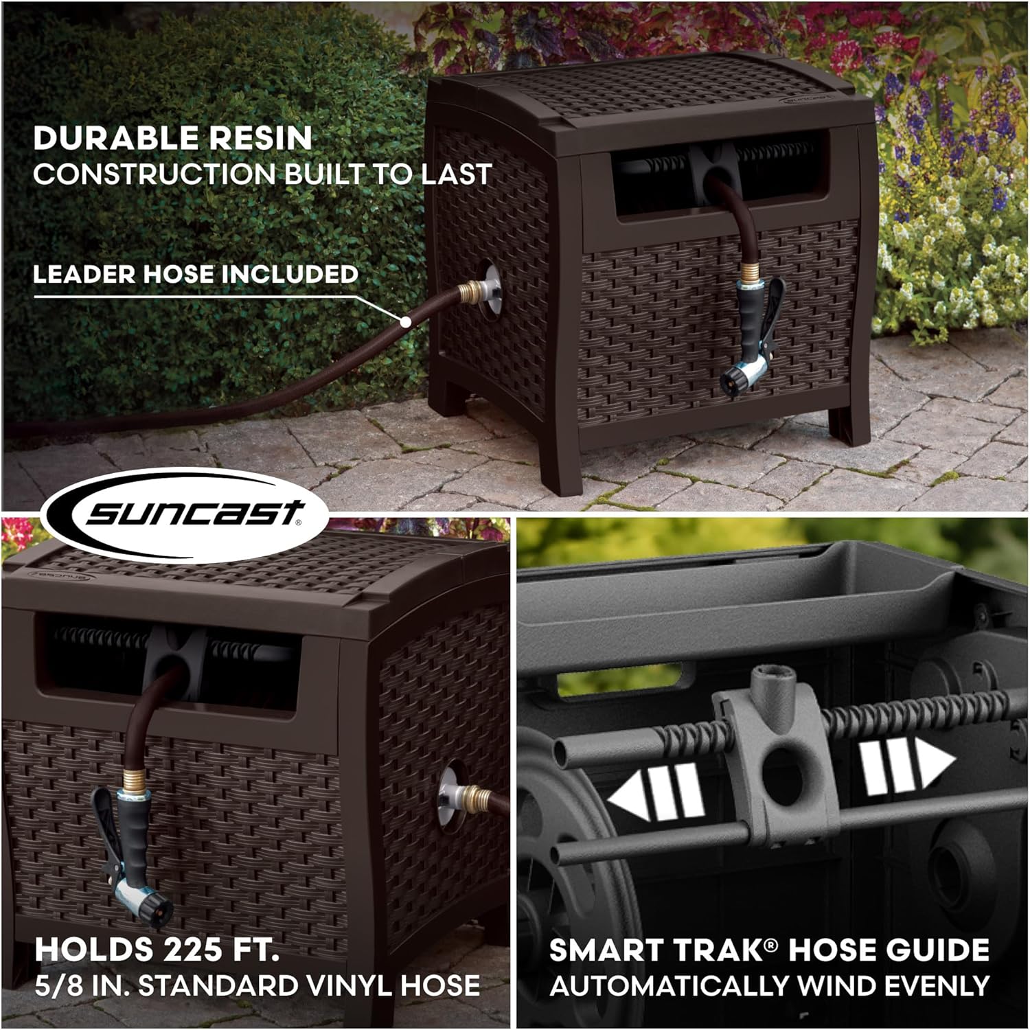 Suncast Hose Reel with Smart Trak Hose Guide, Water-Tight Connection, 