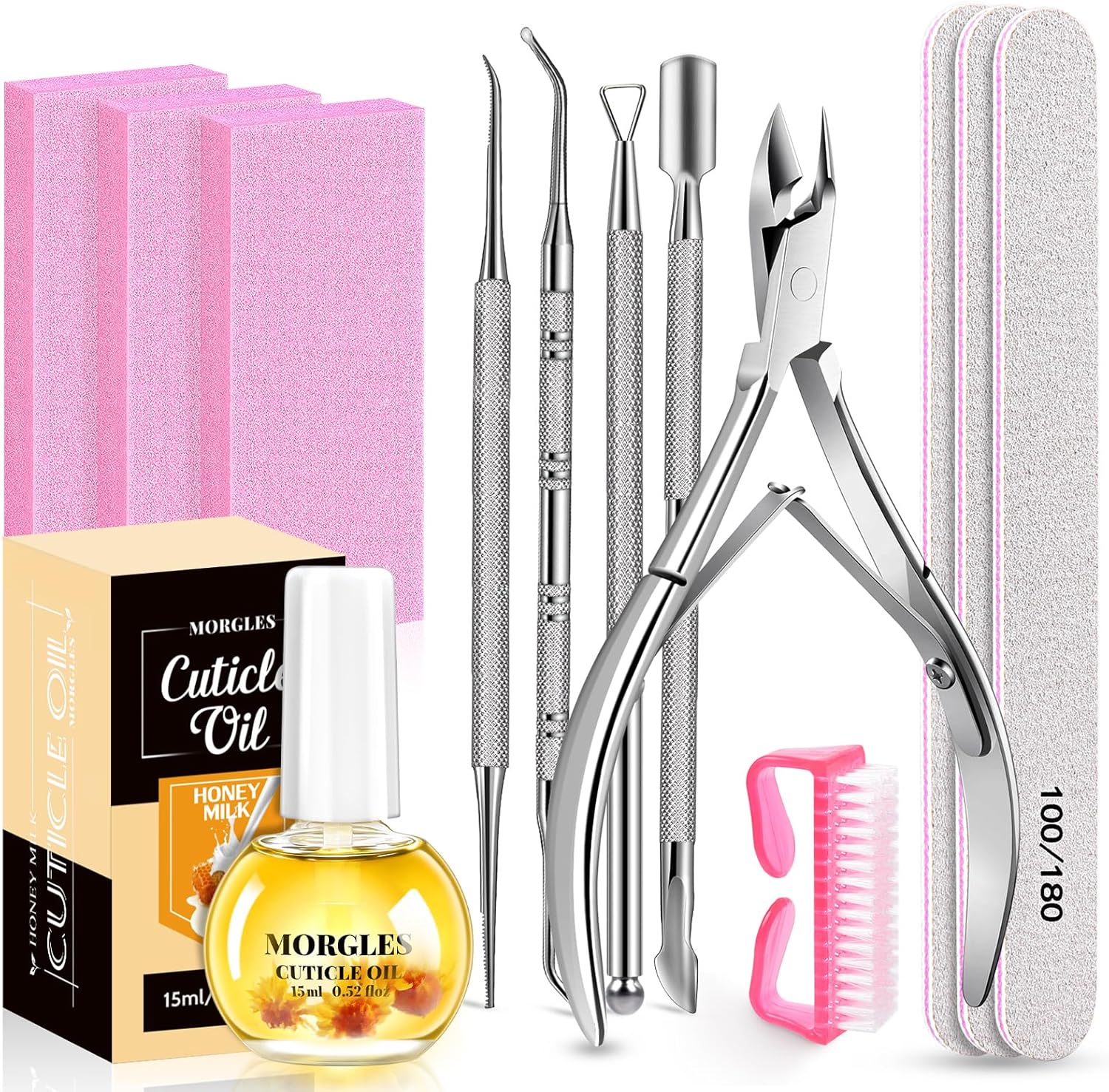 MORGLES Nail File and Buffer Blocks with Nail Care Kit, 13 Pcs Manicur
