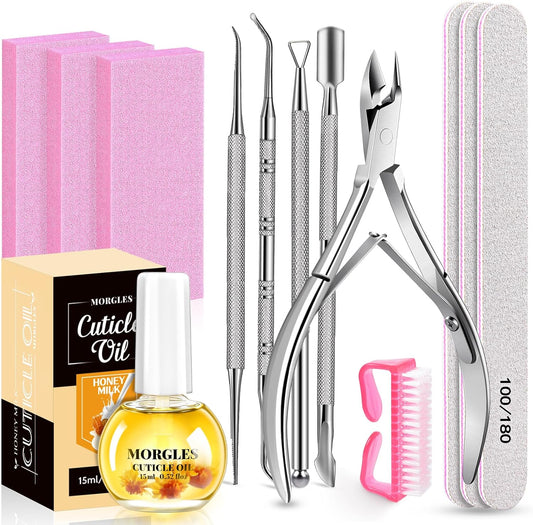MORGLES Nail File and Buffer Blocks with Nail Care Kit, 13 Pcs Manicur