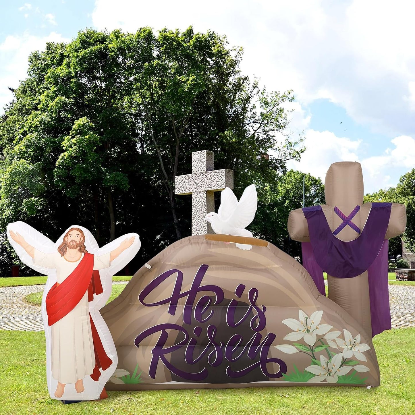 Shappy 7.2 FT Long Easter Inflatables Outdoor Decorations He is Risen Inflatables Blow Up Yard Decorations with Cross LED Lighted Christian Jesus for Outdoor Holiday Yard Garden Lawn Party Decoration