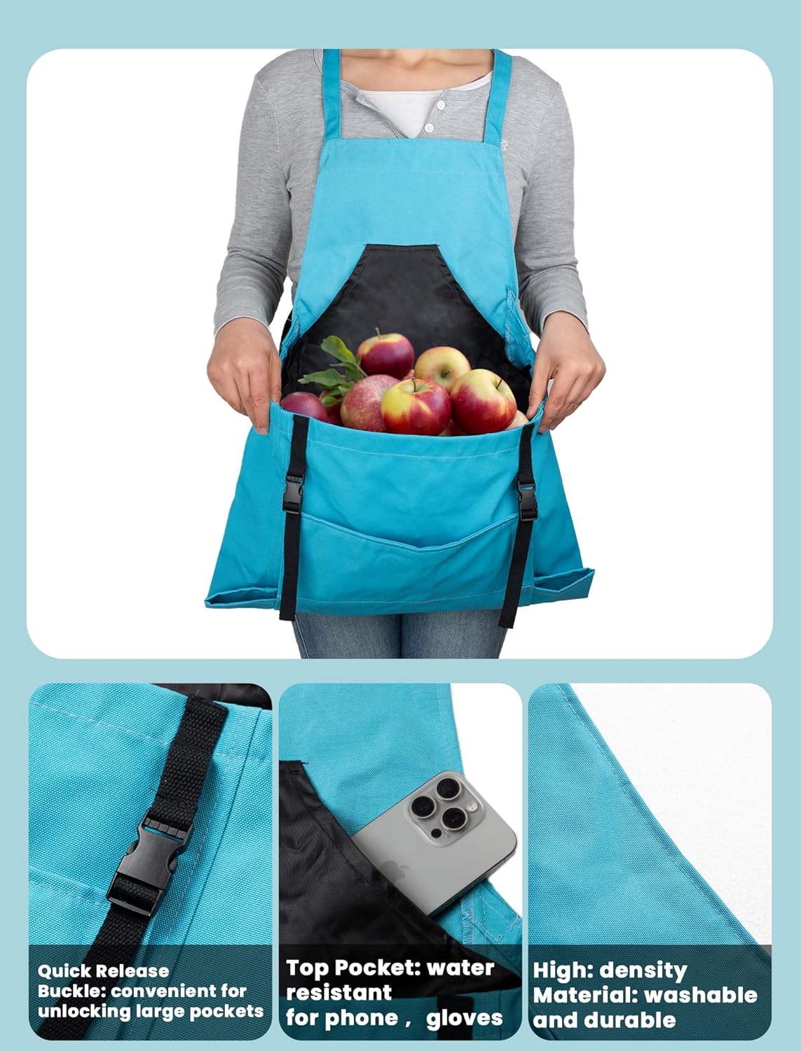Gardening Apron with Pockets for Women and Men, Washable Harvest Apron