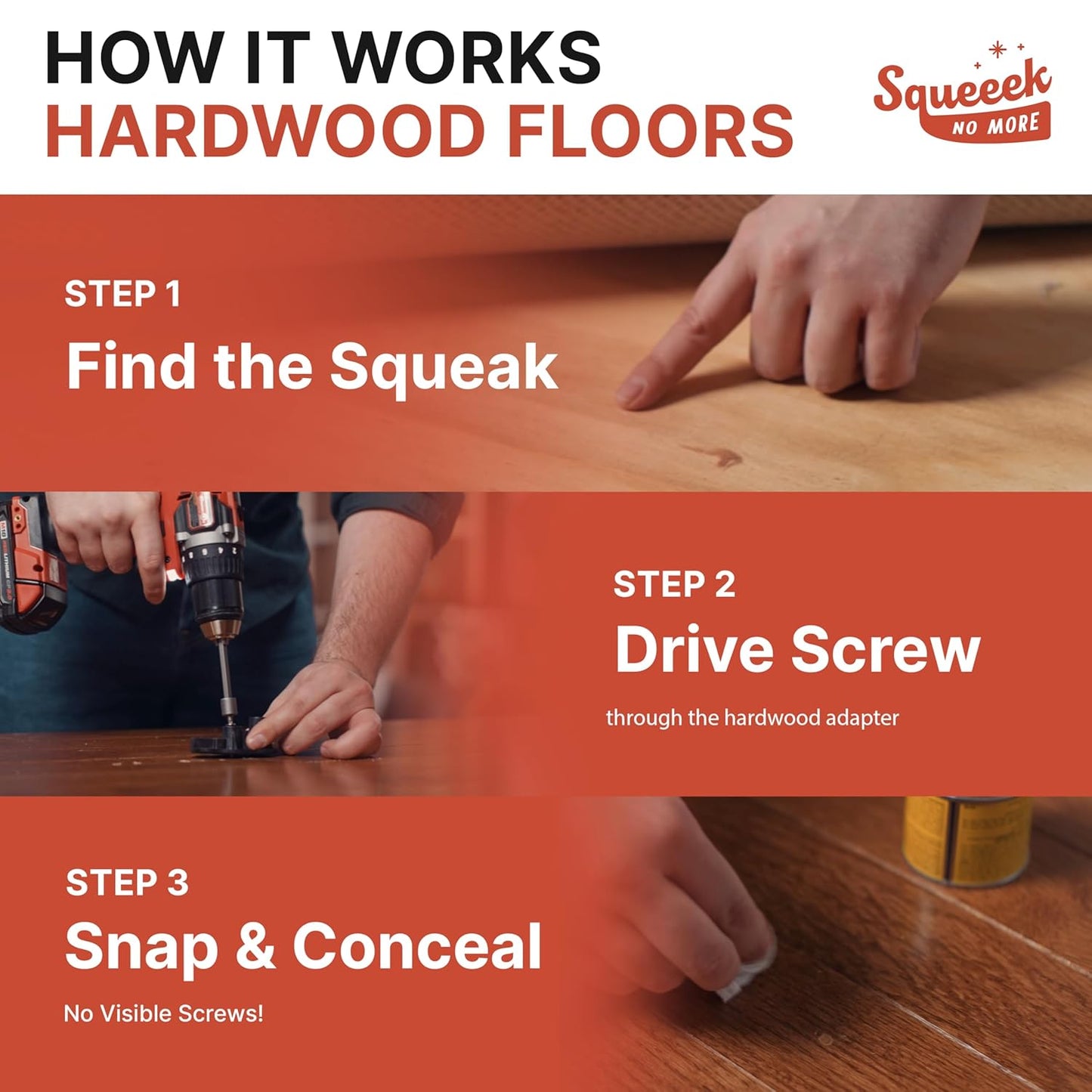 Squeaky Floor Repair Kit for Hardwood, Carpet, Vinyl & Linoleum – Complete Floor Squeak Repair Kit Includes Joist Finder Drill Bits, Tripod Fixture and 50 Counter-snap Screws