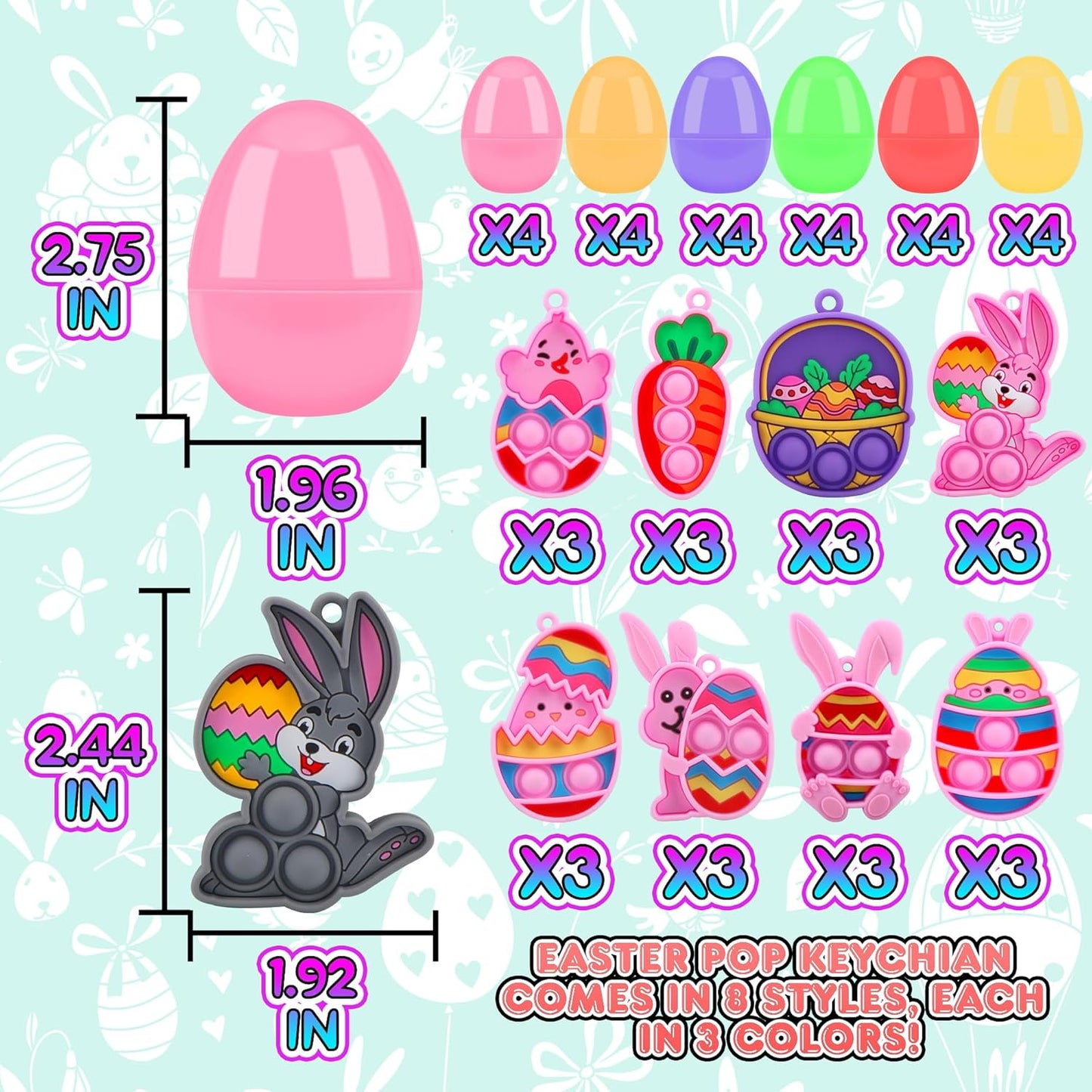 24PACK Prefilled Easter Eggs with Easter Pop Toys, 2.75inch Easter Eggs Filled with Toys, Easter Basket Stuffers for Kids