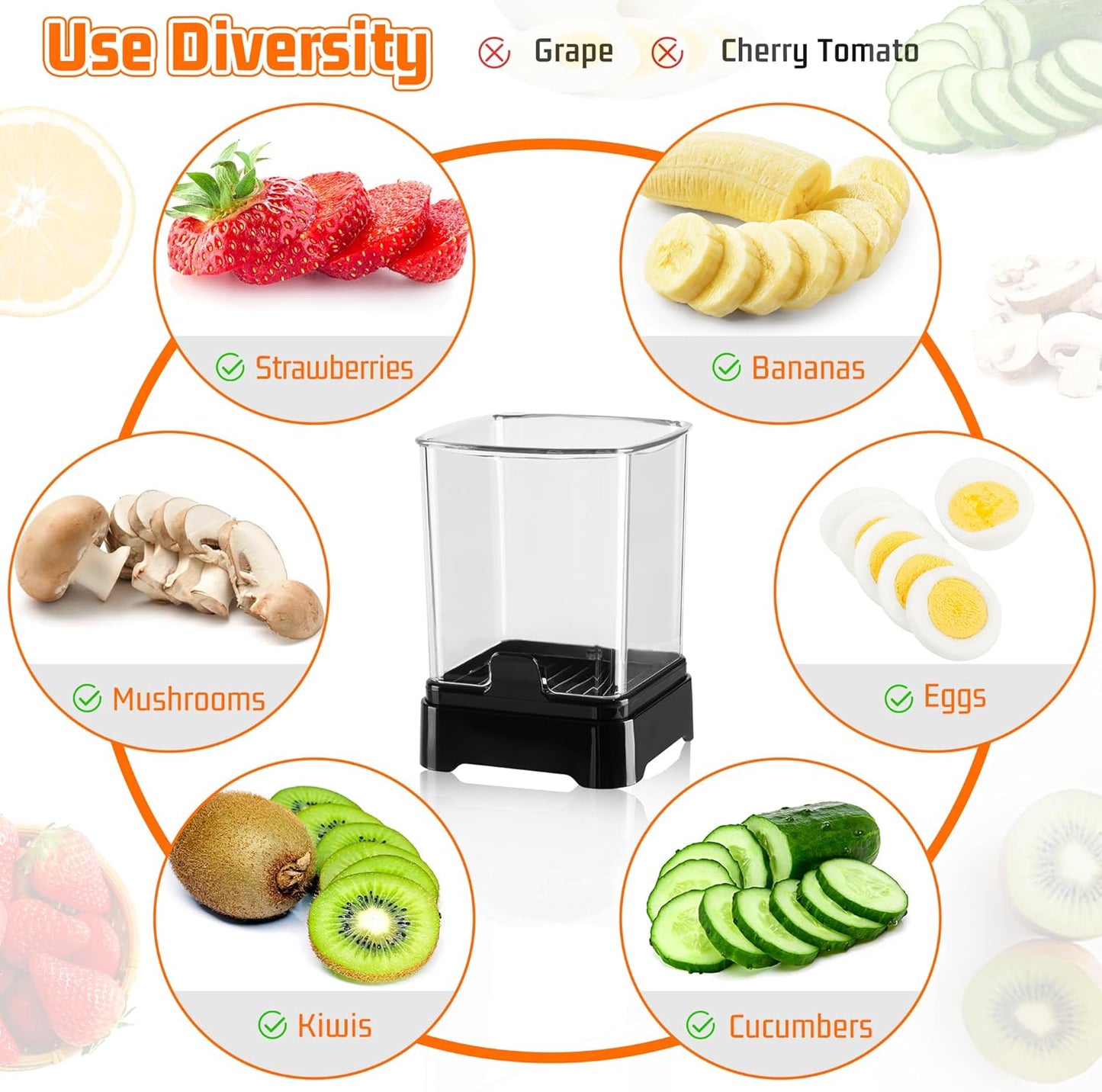 Fruit Slicer Cup for Strawberry, Banana, Hard-Boiled Egg - Detachable Cutter with Push Plate - Rapid & Safe Slicing Kitchen Gadget for Quick Meal Prep (Black)