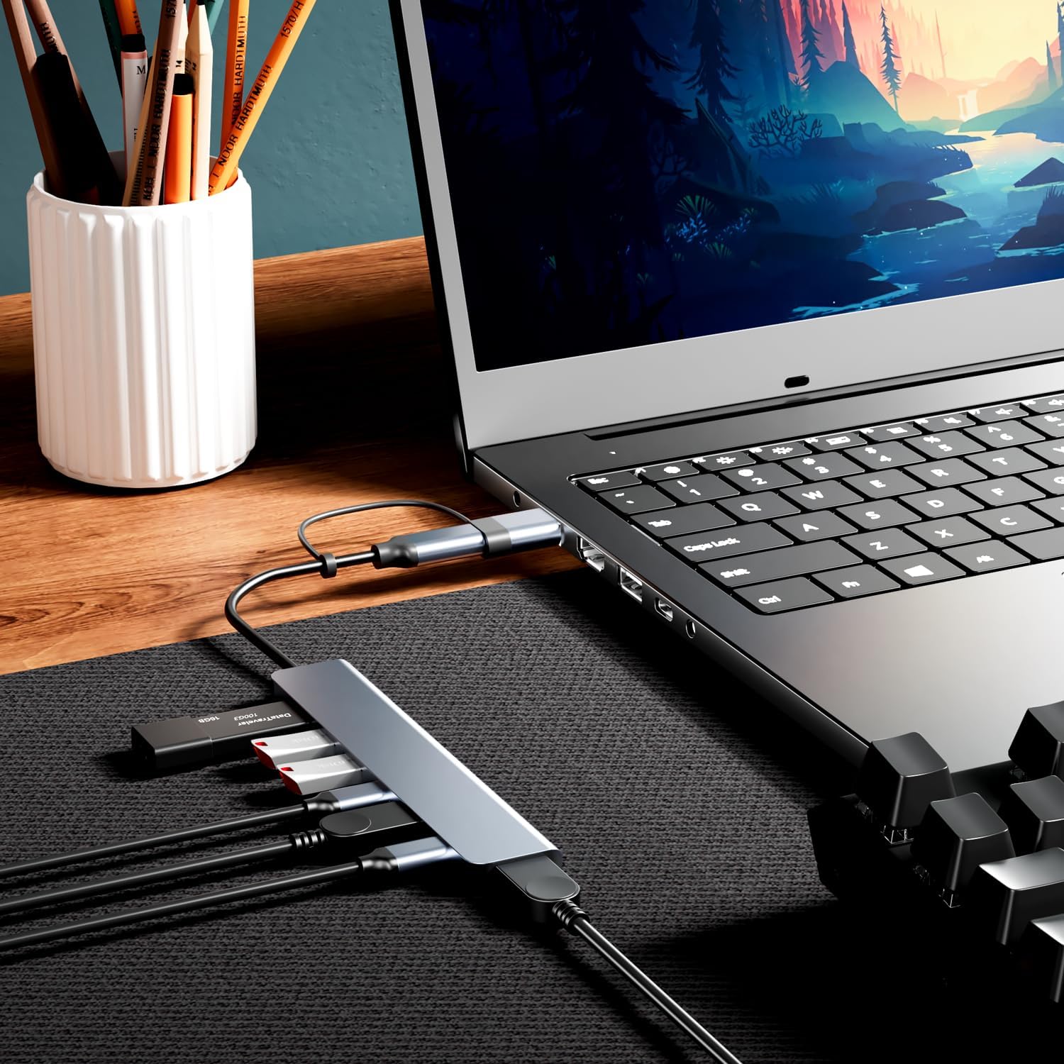 PANPEO Aluminum 7 in 1 USB C & USB Hub with USB 3.0, USB 2.0 Ports for
