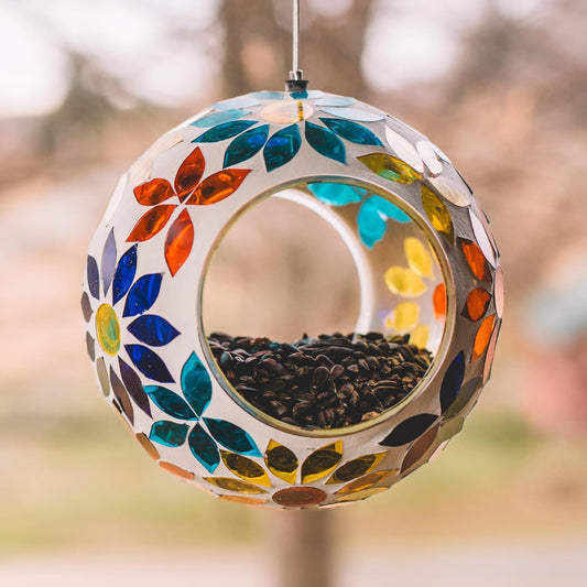 Backyard Expressions Hanging Glass Bird Feeder - Multicolor - Fly Thro