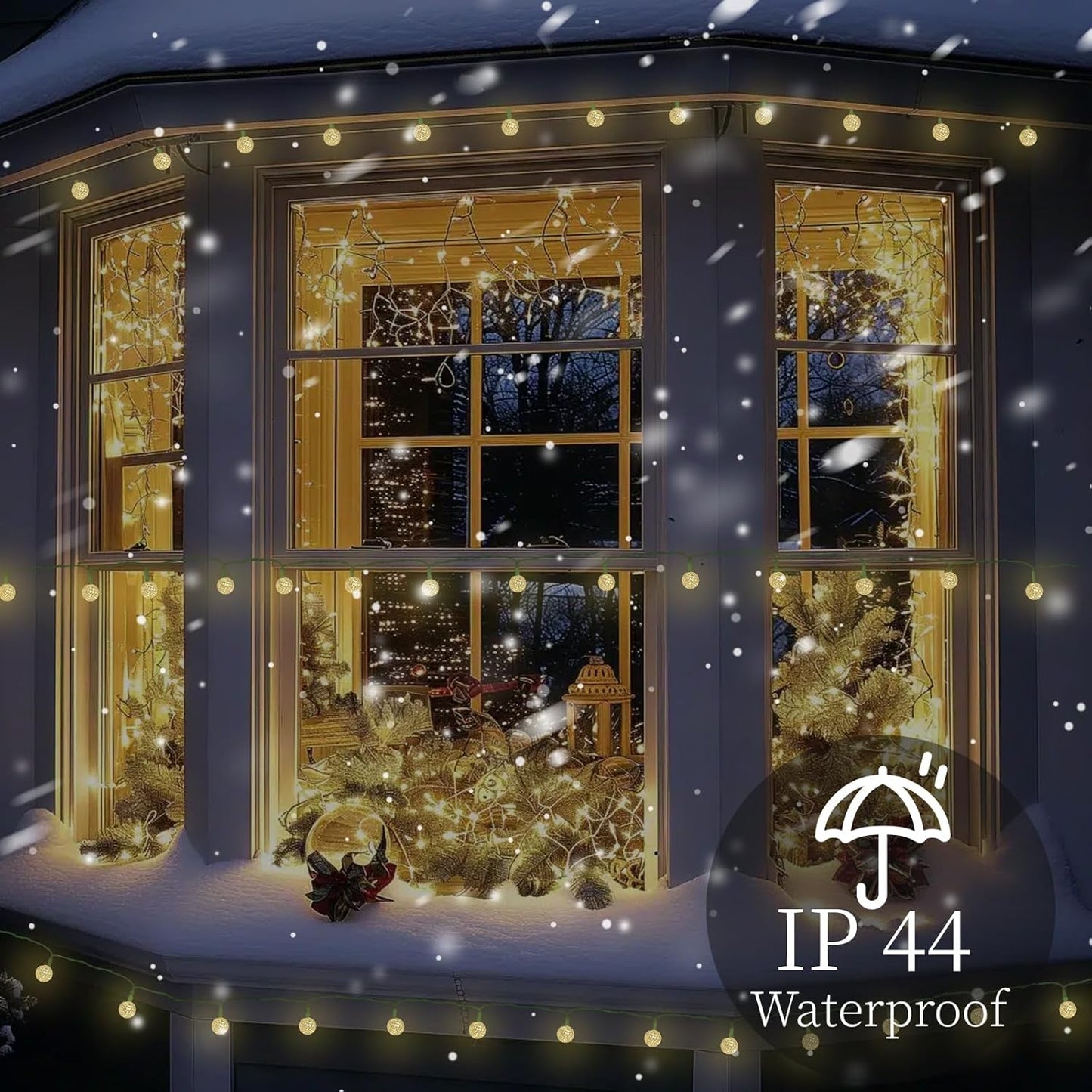 Anycosy Christmas String Lights G3, 100 LEDs Globe Solar Operated Strings Lights Warm White 8 Modes & Timer for Xmas Tree Garden Patio Outdoor Christmas Decorations (G3-100LED-Solar-Warm White)