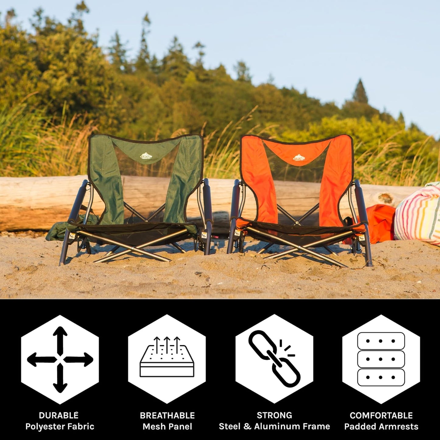 MacSports 150lb Capacity All Terrain Beach Wagon and Cascade Mountain Tech 250lb Capacity Camping Chair Bundle