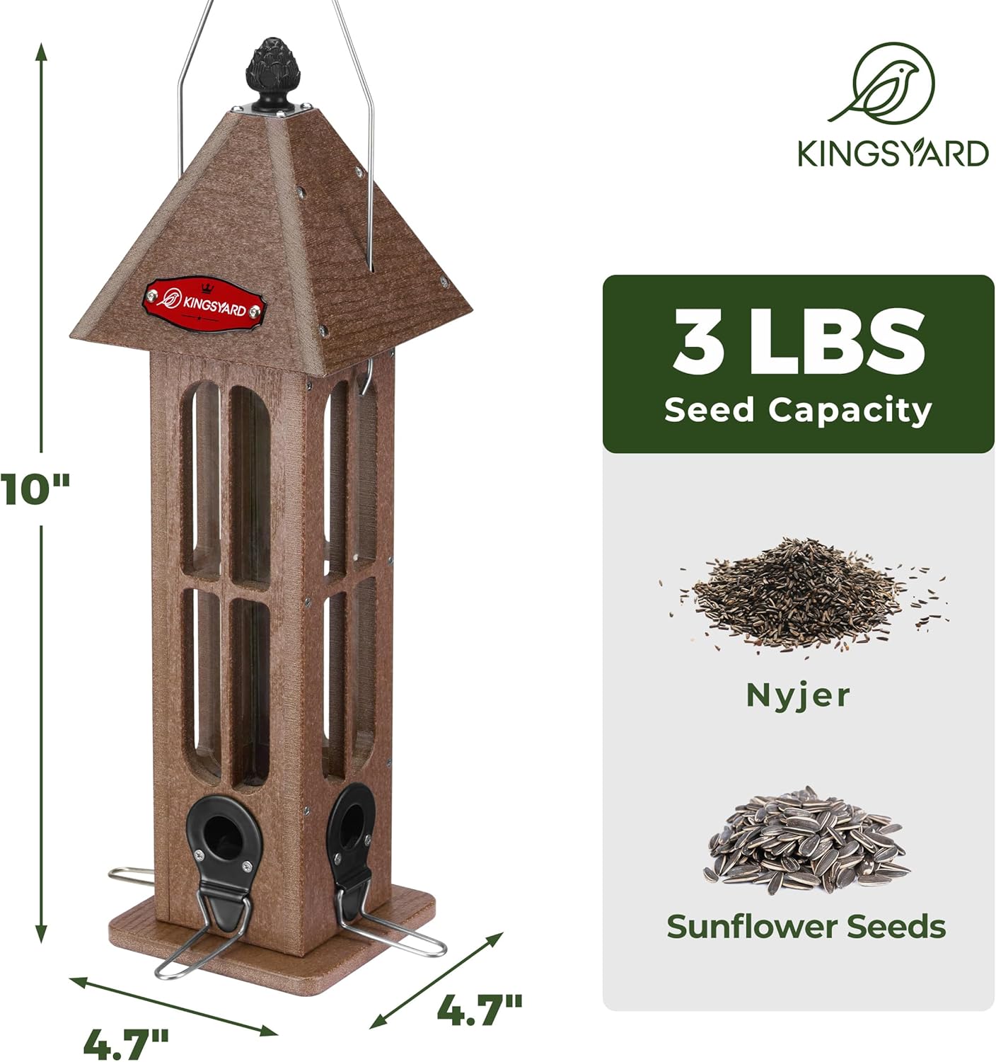 Kingsyard Rainproof Bird Feeder for Outdoor Hanging - Recycled Plastic