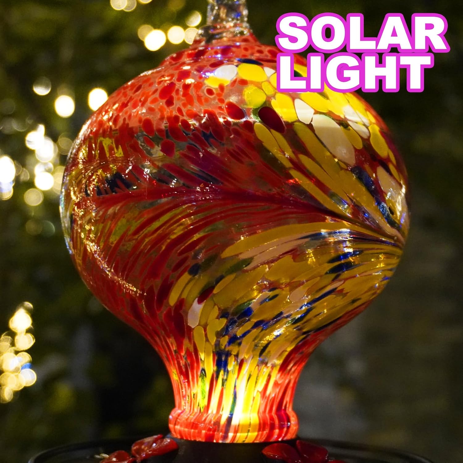 Hummingbird Feeder with Solar Lights for Outdoor Hanging - 27 oz Hand 