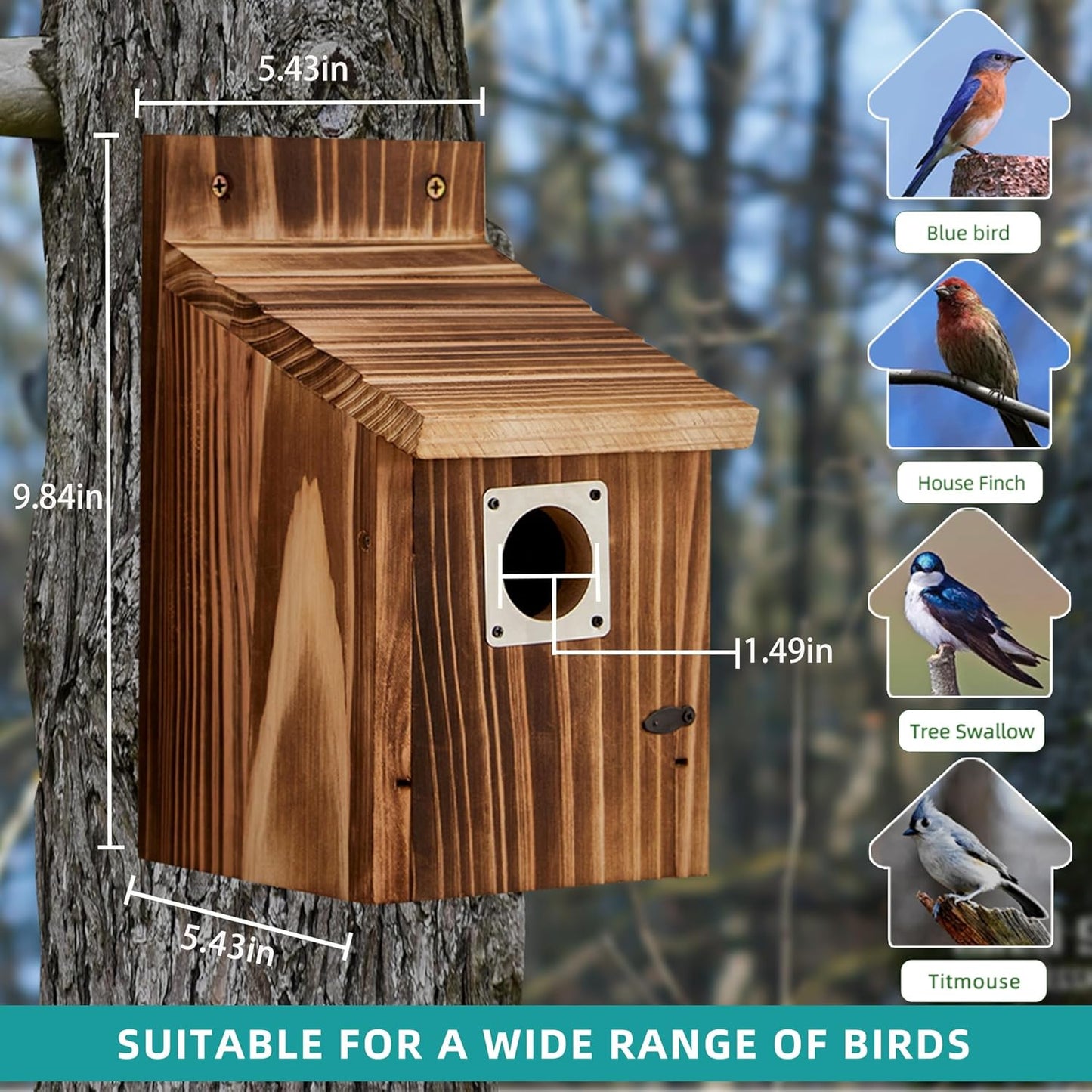 2 Pack Bird Houses for Outside with Metal Predator Guard for Bluebird 