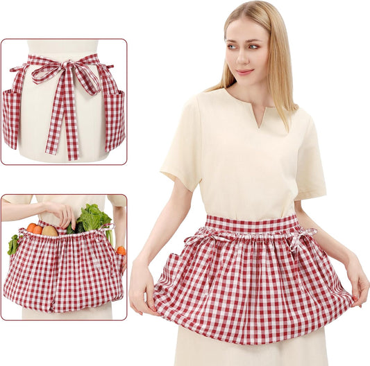C-ZOFEK Linen Gardening Apron with Pockets for Women Men Farm Orchard Garden (Muiticolor)