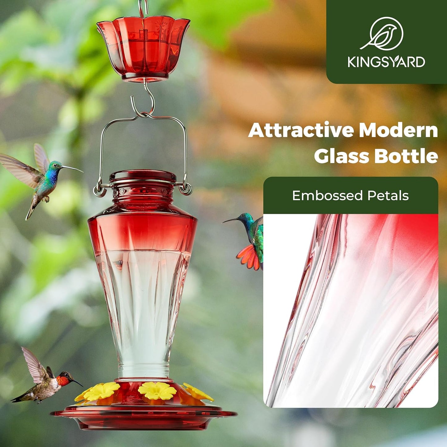 Kingsyard Glass Hummingbird Feeders for Outdoors Hanging Ant & Bee Pro