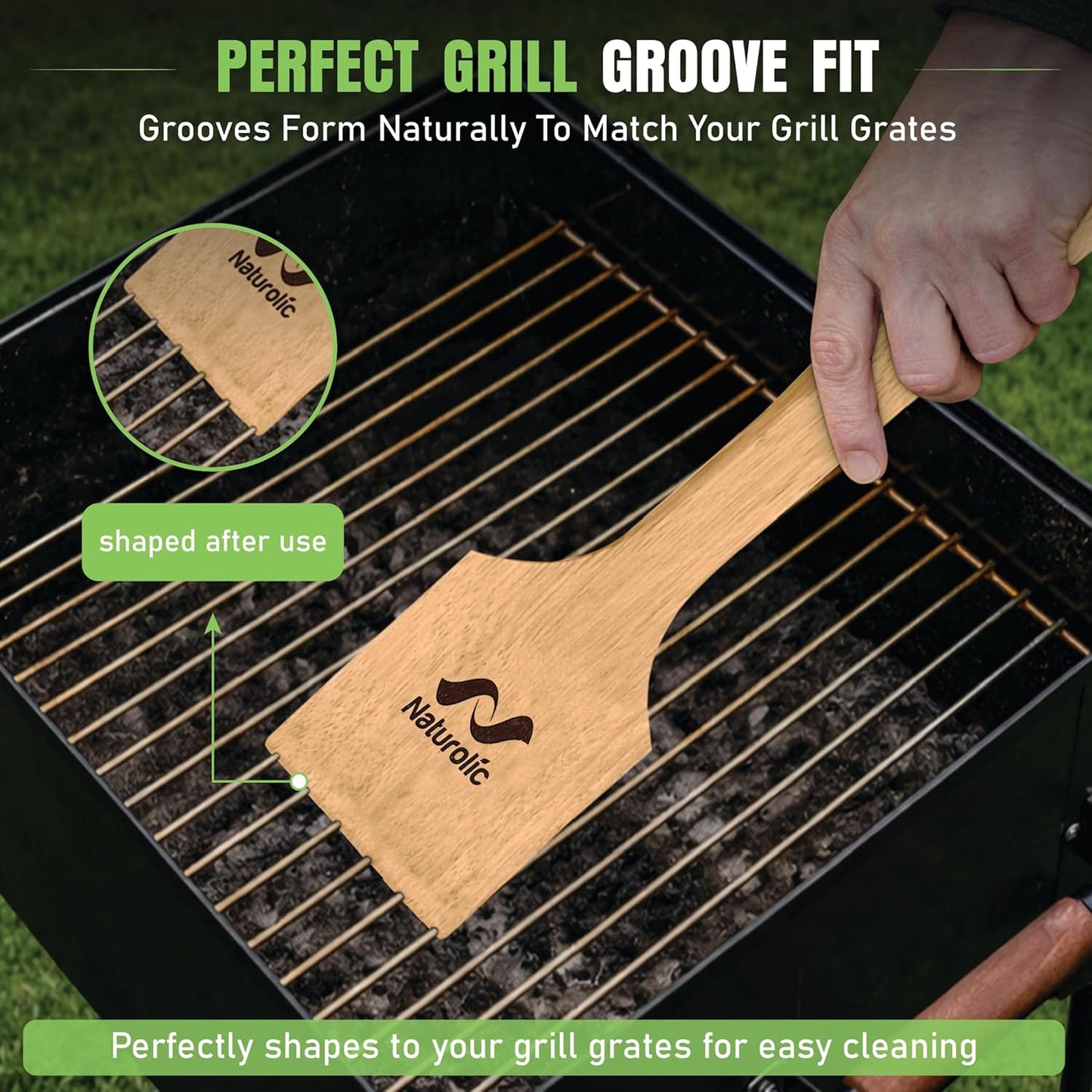 All-Natural Wooden Grill Scraper Tool 18" | Bristle-Free Grill Cleaner for Outdoor Grill | Eco-Friendly BBQ Cleaning Tool for Safe Grate Care