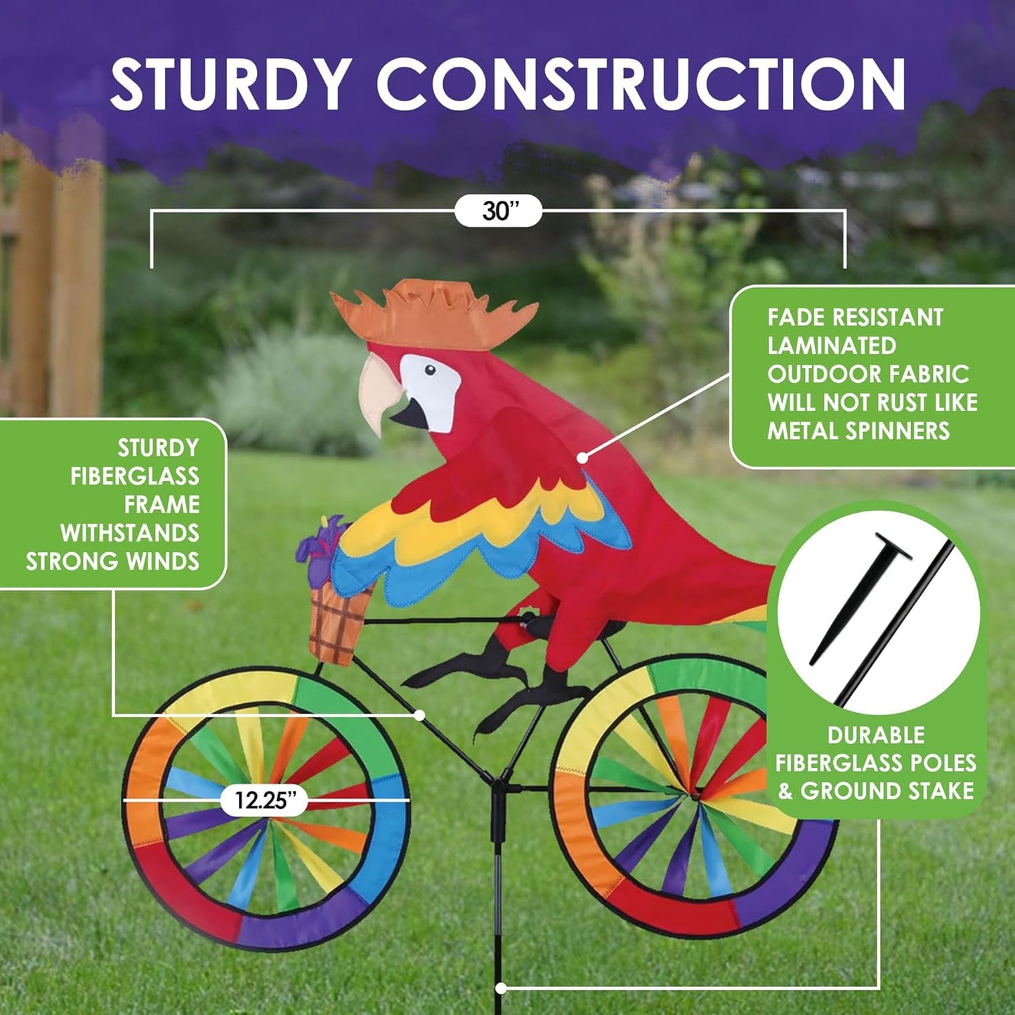 Bike Spinner Parrot 30" – Tropical Bird Design, Weather-Resistant Outd