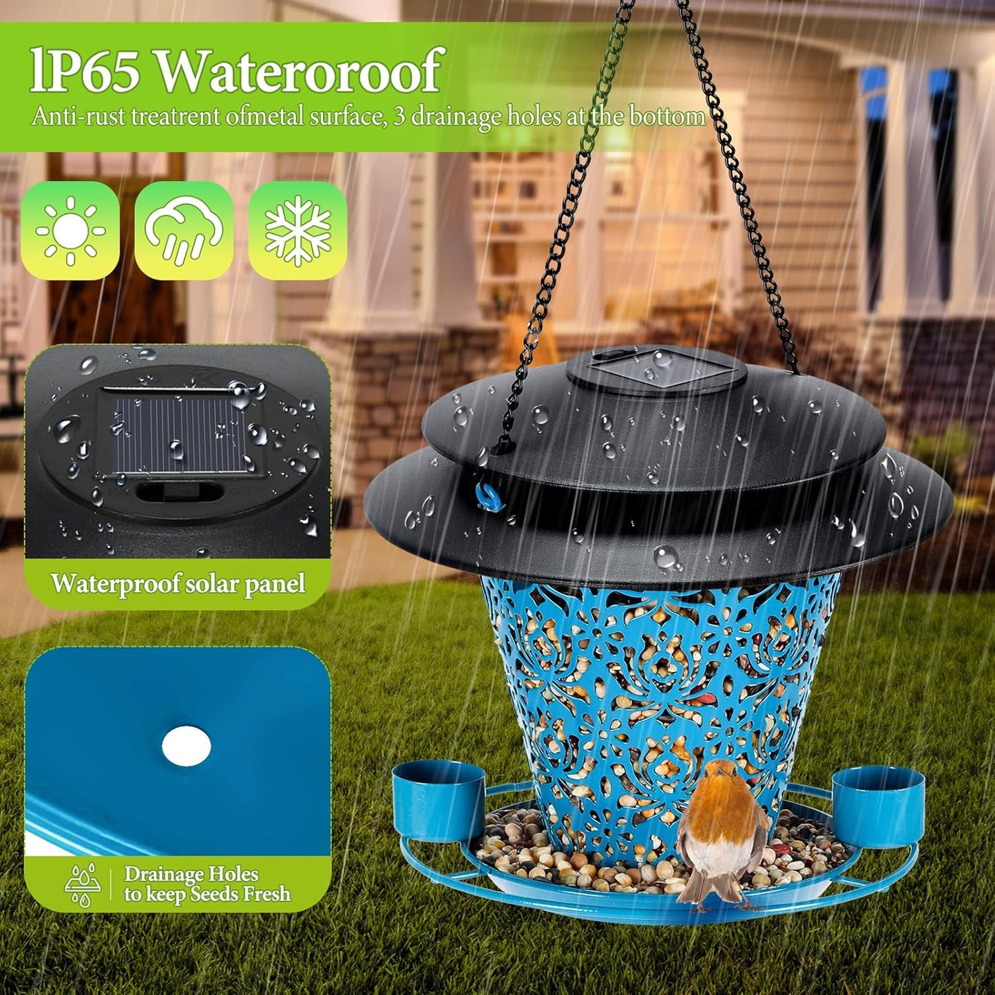 Solar Bird Feeders for Outside Hanging Metal Wild Bird Feeder Solar La