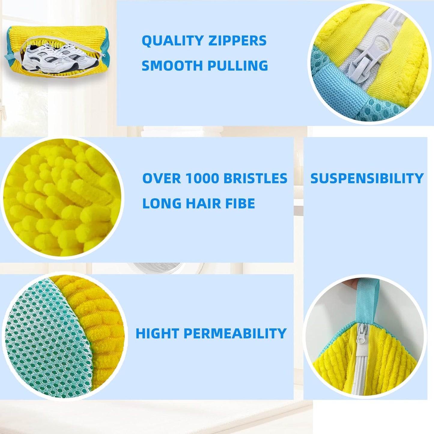 Shoe Washing Machine Bag Laundry Shoe Bag for Washer and Dryer Reusable 2pc Shoe Cleaning Bags for Sneakers 360° Deep Cleaning Machine for All Shoes Types With Self-locking Zipper