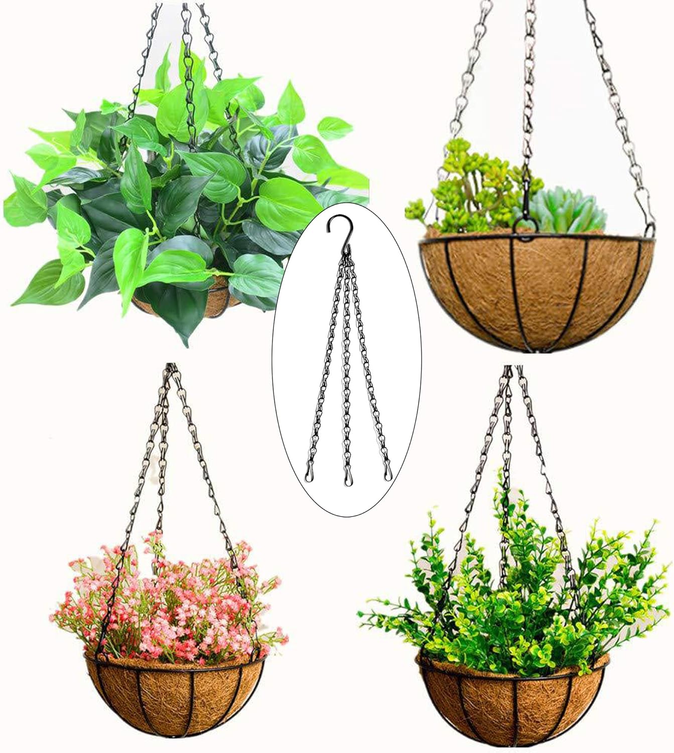PCTC 3 Pack 18 inch Hanging Basket Chain,Hanging Plant Holder, Flower Pot Basket Chains 3 Point Replacement Chain Hangers for Planters, Bird Feeders, Lanterns and Other Ornaments