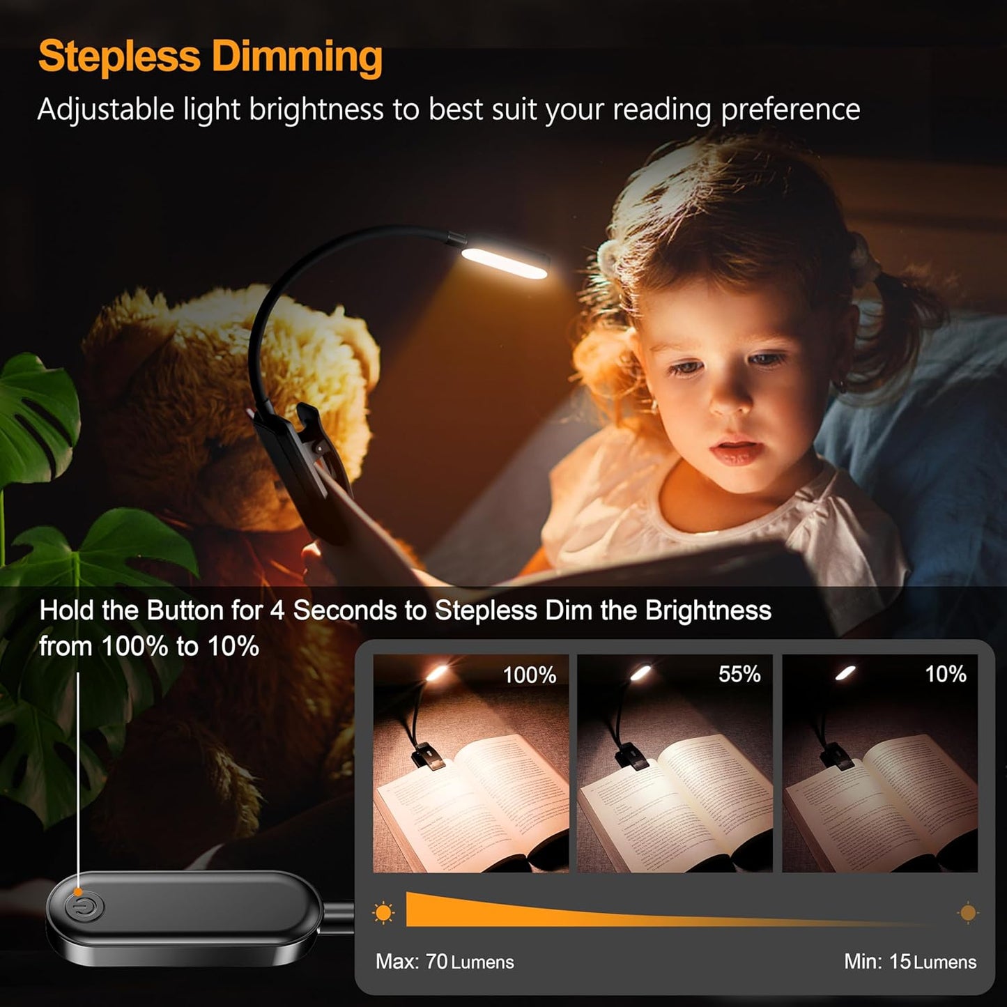 Gritin 16 LED Rechargeable Book Light for Reading in Bed- Eye Caring 3