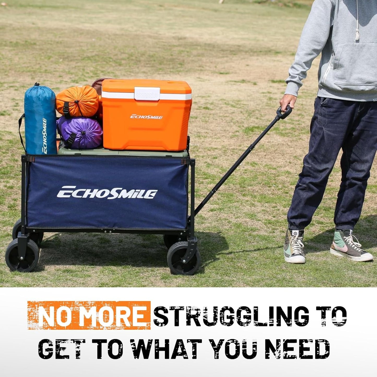 EchoSmile Collapsible Folding Wagon Cart with All-Terrain Wide Wheels,
