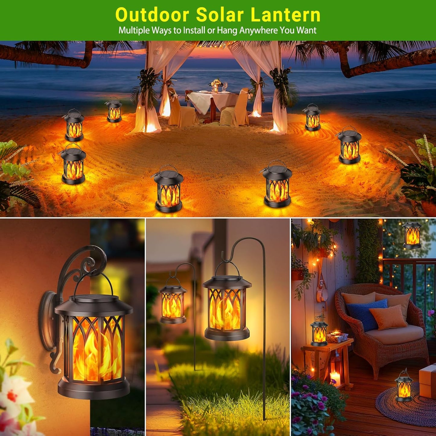 KOOPER 4 Pack Solar Lantern Outdoor Lights, Upgraded Flickering Flame 
