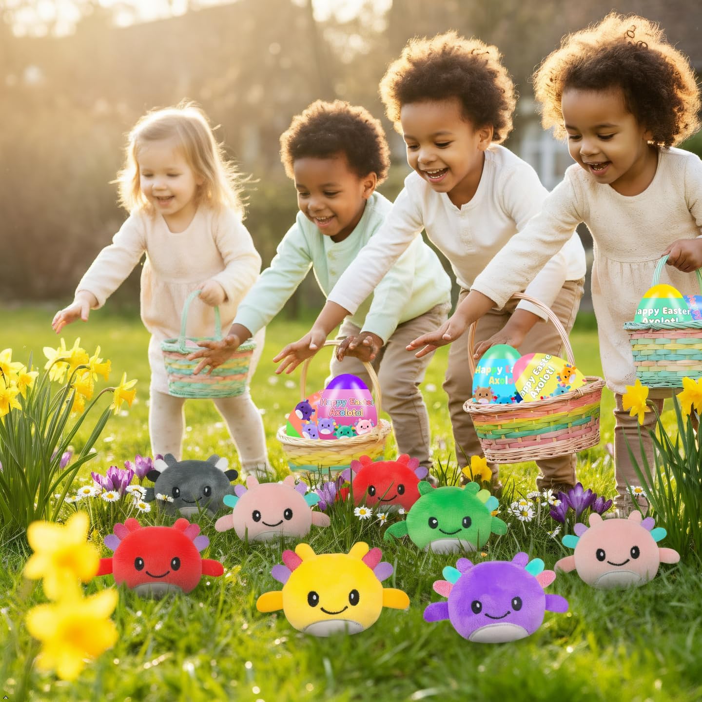 24 Pcs PreFilled Easter Eggs with Plush Axolotl Toys Animals Decoration Stuffed Toy Great for Kids Boys Girls Toddler Easter Basket Stuffers Party Favors Egg Fillers