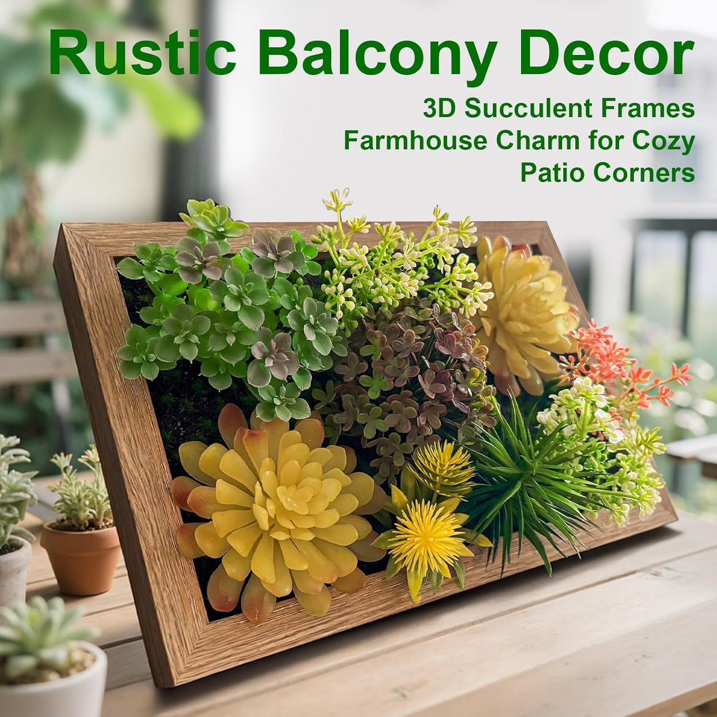 3D Artificial Succulent Floral Framed Faux Succulents Desk Plants for Table and Hanging Wall Decor for Room Decoration Background Living Outdoor(8x12 inch)